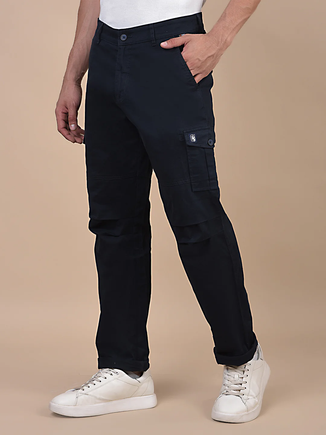 Men's Solid Navy Blue Regular Fit Casual Cargo - Image 8