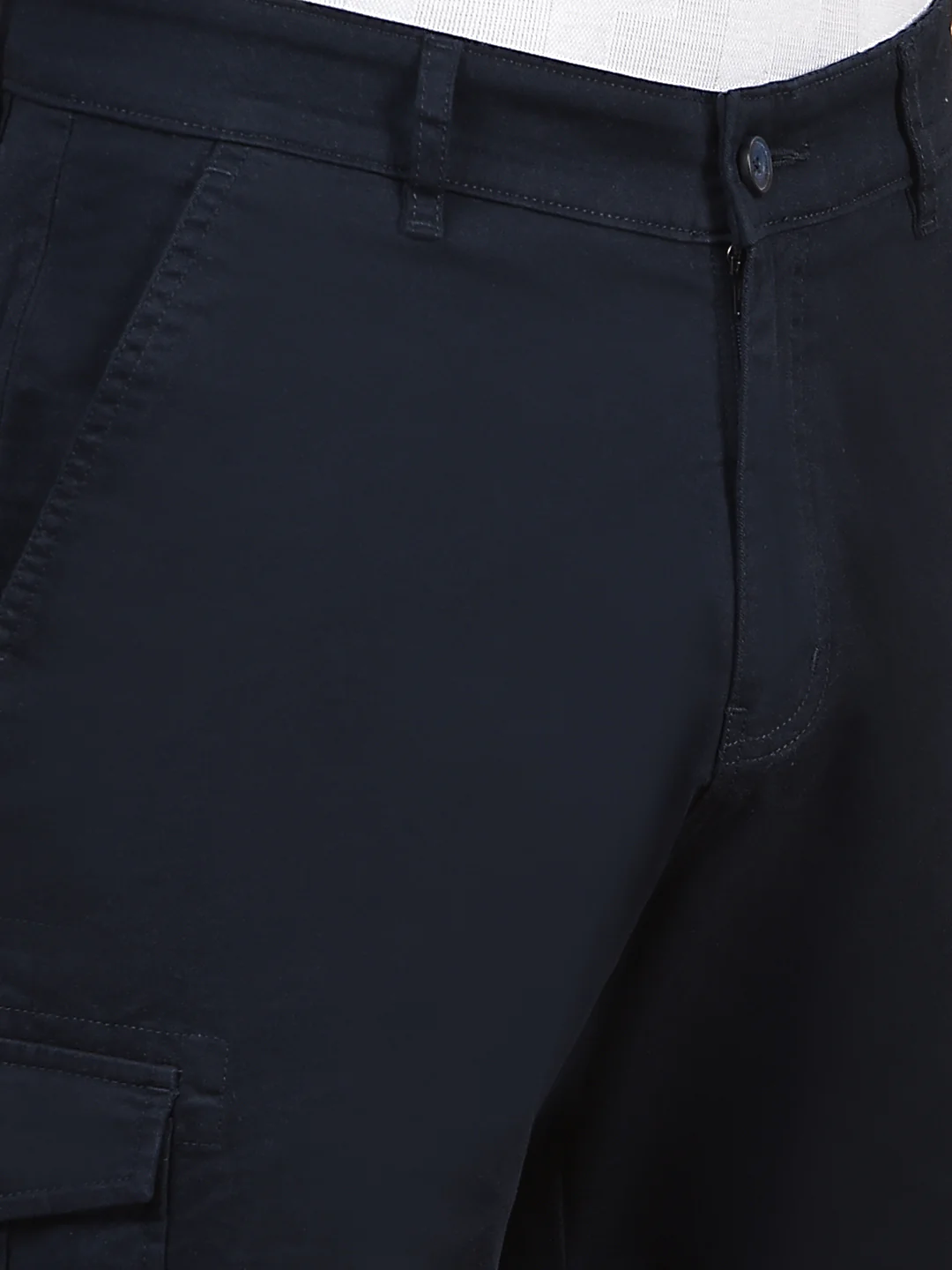 Men's Solid Navy Blue Regular Fit Casual Cargo - Image 9
