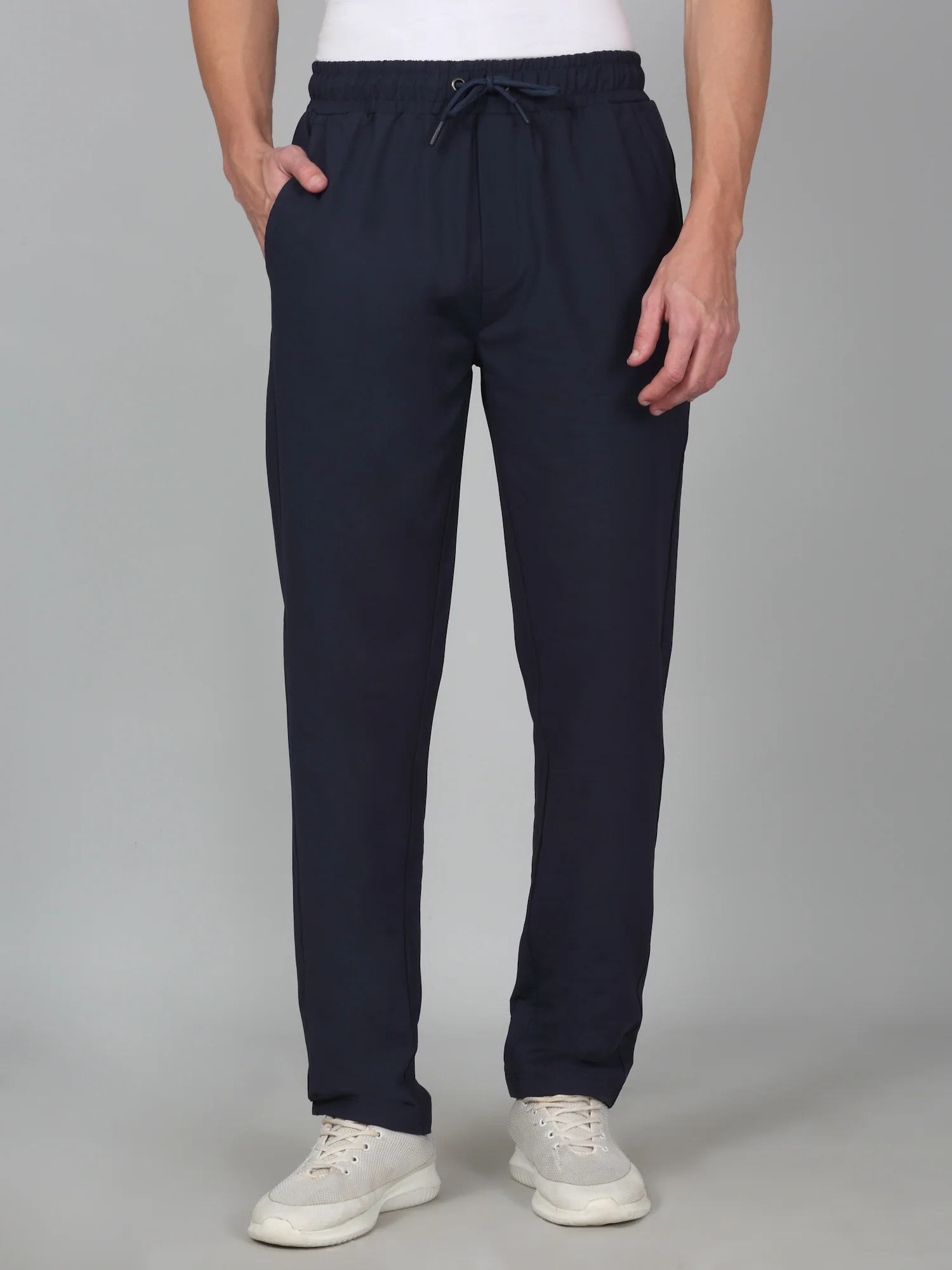 Men's Solid Navy Blue Regular Fit Casual Track Pant - Image 2
