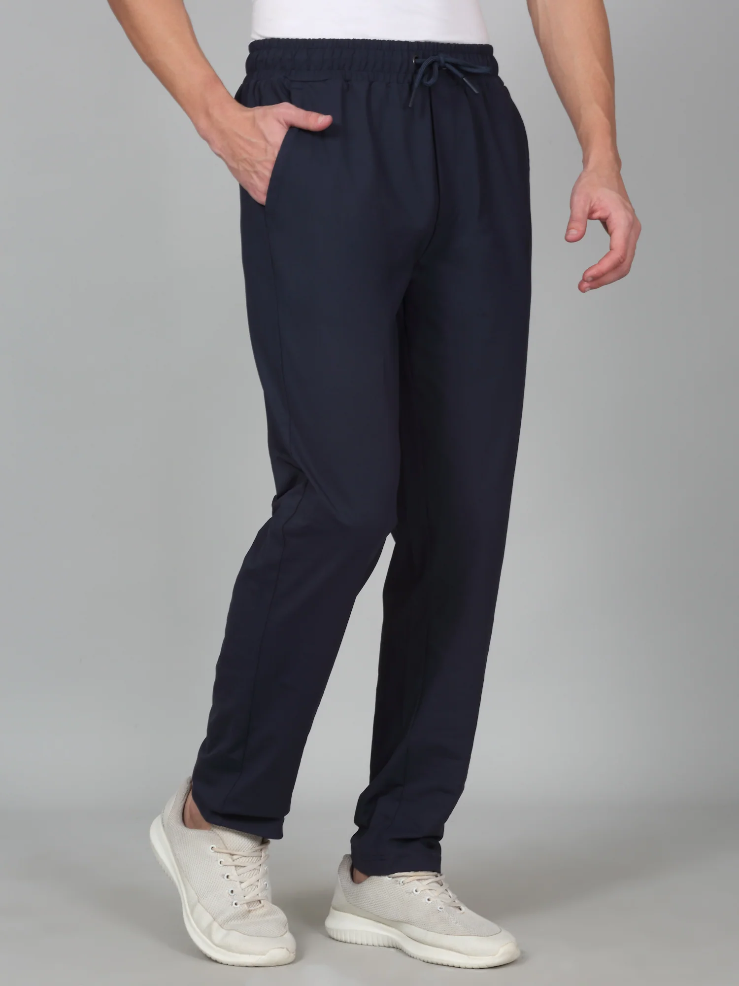 Men's Solid Navy Blue Regular Fit Casual Track Pant - Image 4