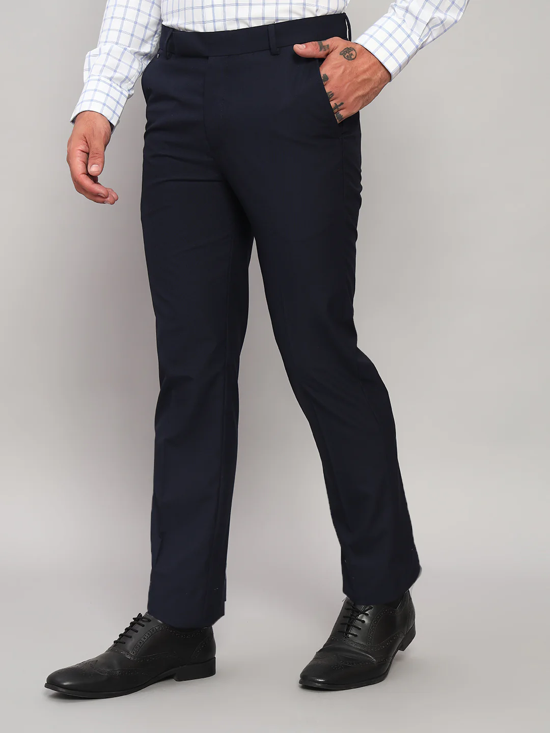 Formal Trouser for Men | Breathable & Soft with Color Fastness Regular Fit Poly Viscose Fabric Self Design Pattern Hook & Eye Closure - Image 3
