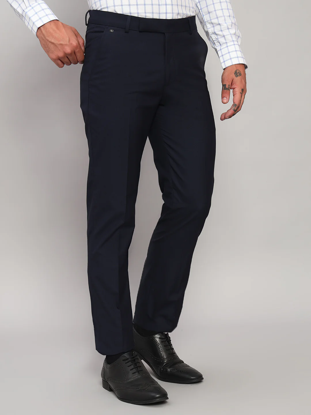 Formal Trouser for Men | Breathable & Soft with Color Fastness Regular Fit Poly Viscose Fabric Self Design Pattern Hook & Eye Closure - Image 4
