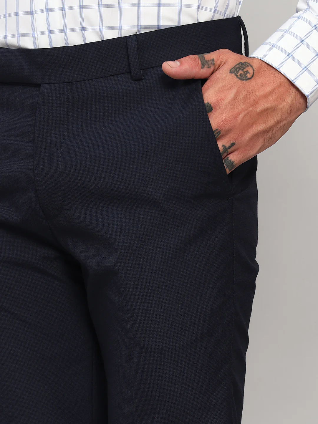 Formal Trouser for Men | Breathable & Soft with Color Fastness Regular Fit Poly Viscose Fabric Self Design Pattern Hook & Eye Closure - Image 5