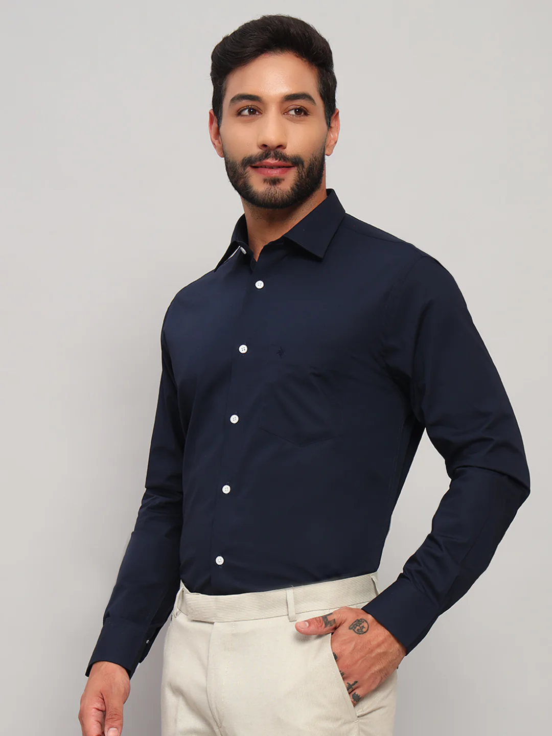 Formal Shirt for Men l Breathable & Soft with Color Fastness Regular Fit Spread Collar Neck Cotton Blend Fabric Solid Pattern - Image 3