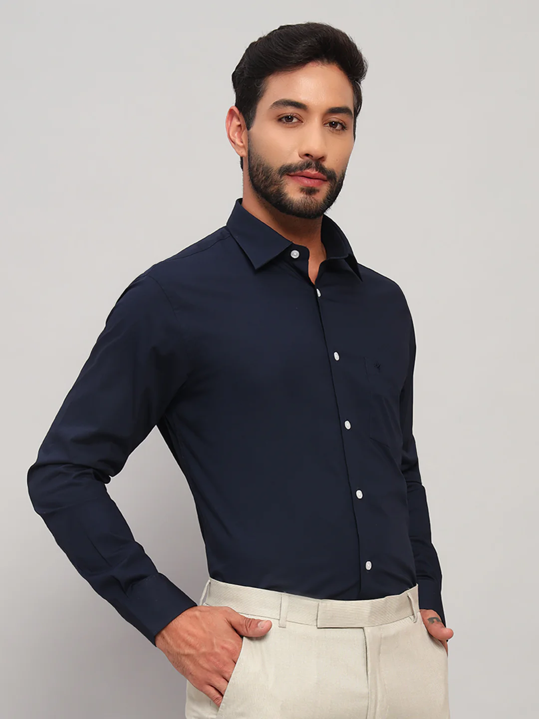 Formal Shirt for Men l Breathable & Soft with Color Fastness Regular Fit Spread Collar Neck Cotton Blend Fabric Solid Pattern - Image 4