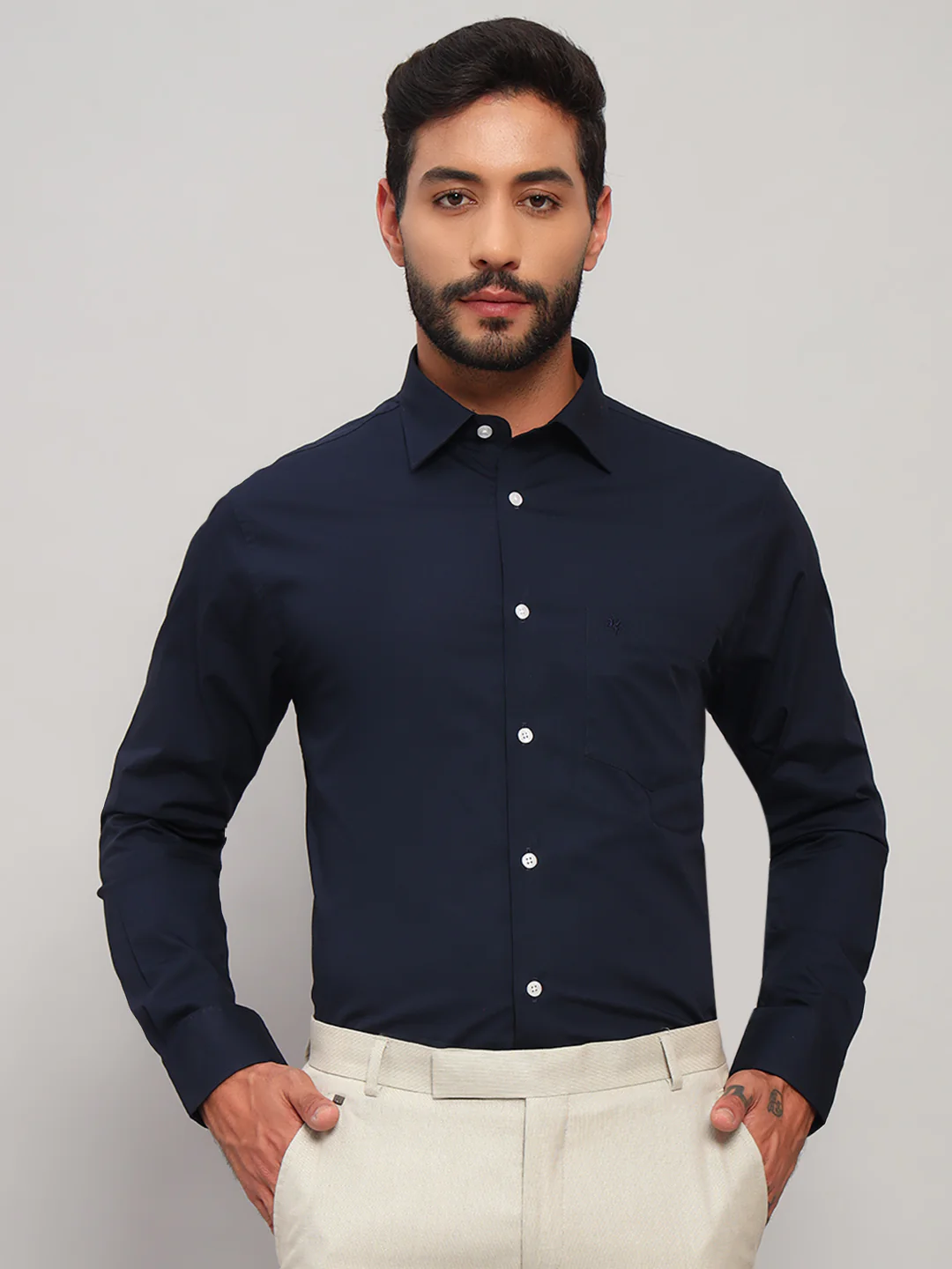 Formal Shirt for Men l Breathable & Soft with Color Fastness Regular Fit Spread Collar Neck Cotton Blend Fabric Solid Pattern - Image 5