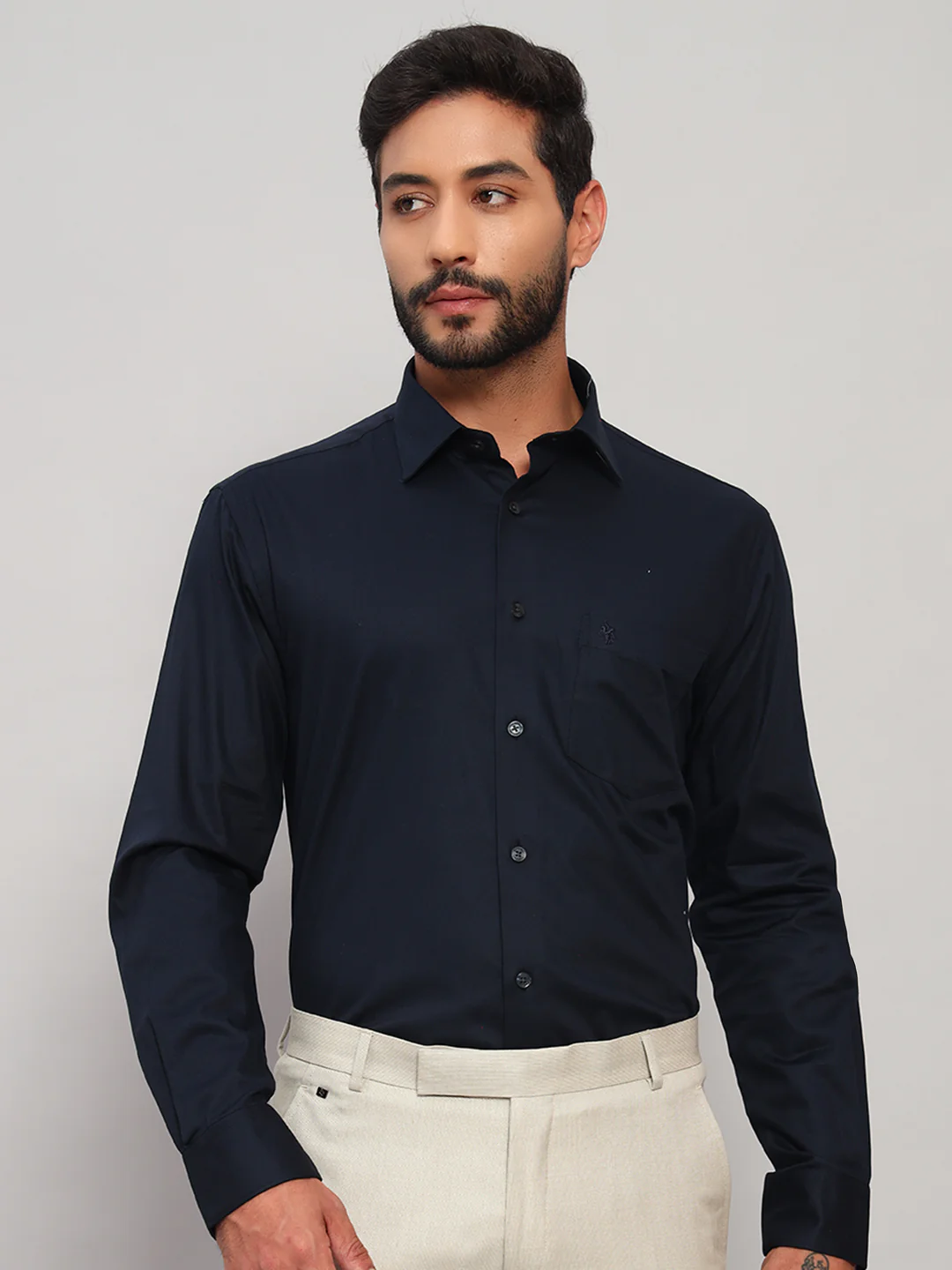 Formal Shirt for Men l Breathable & Soft with Color Fastness Regular Fit Spread Collar Neck Cotton Blend Fabric Solid Pattern - Image 3
