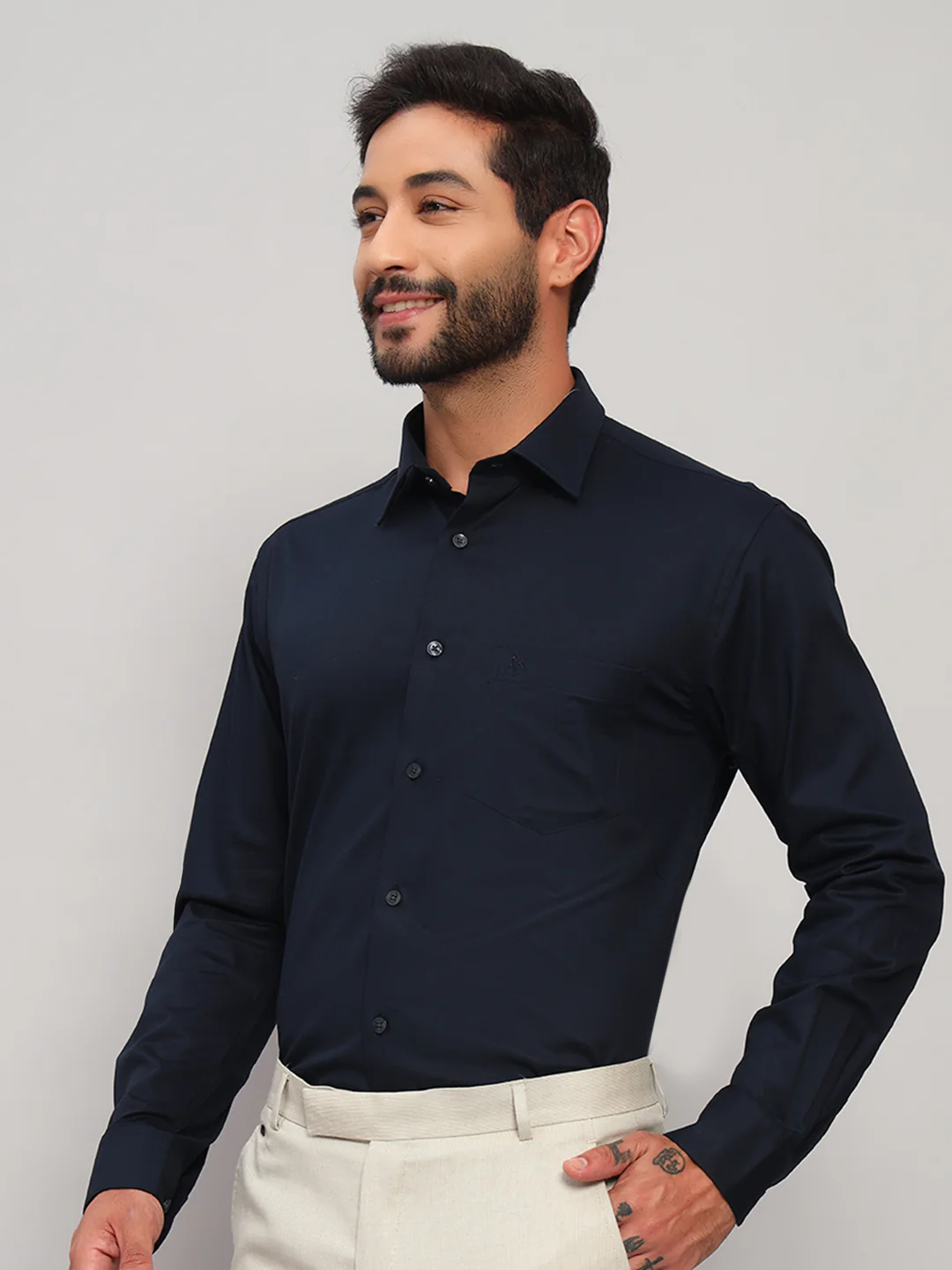 Formal Shirt for Men l Breathable & Soft with Color Fastness Regular Fit Spread Collar Neck Cotton Blend Fabric Solid Pattern - Image 4