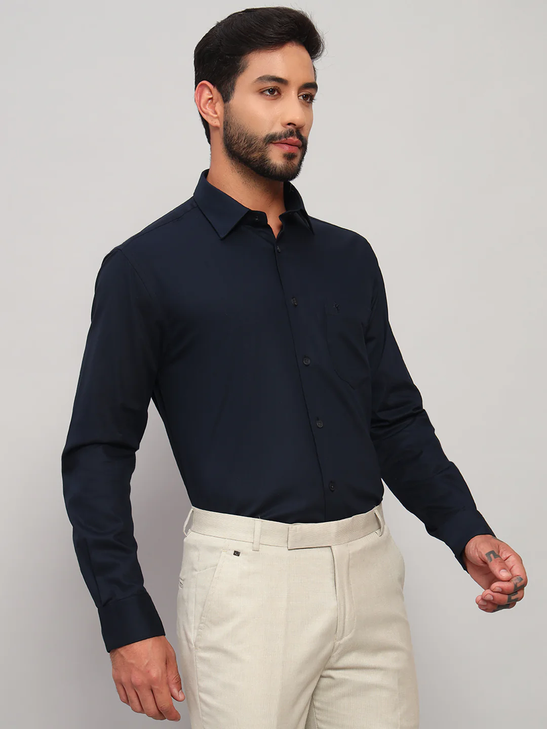 Formal Shirt for Men l Breathable & Soft with Color Fastness Regular Fit Spread Collar Neck Cotton Blend Fabric Solid Pattern - Image 5