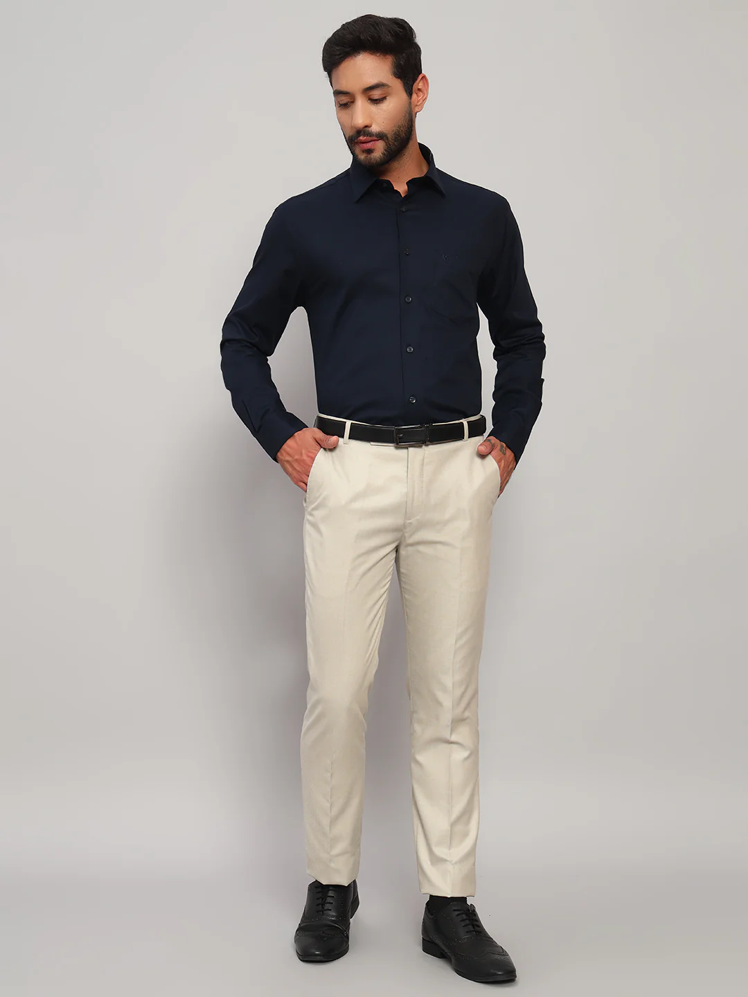 Formal Shirt for Men l Breathable & Soft with Color Fastness Regular Fit Spread Collar Neck Cotton Blend Fabric Solid Pattern - Image 8