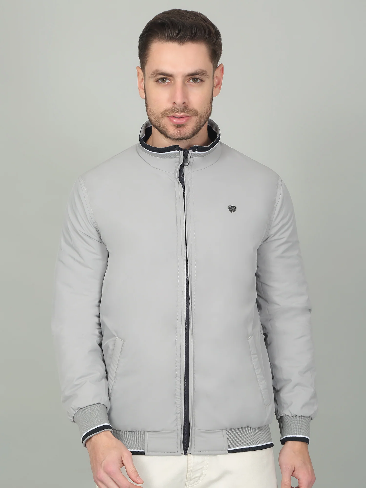 Men's Solid Navy Mock Neck Reversible Jacket - Image 2