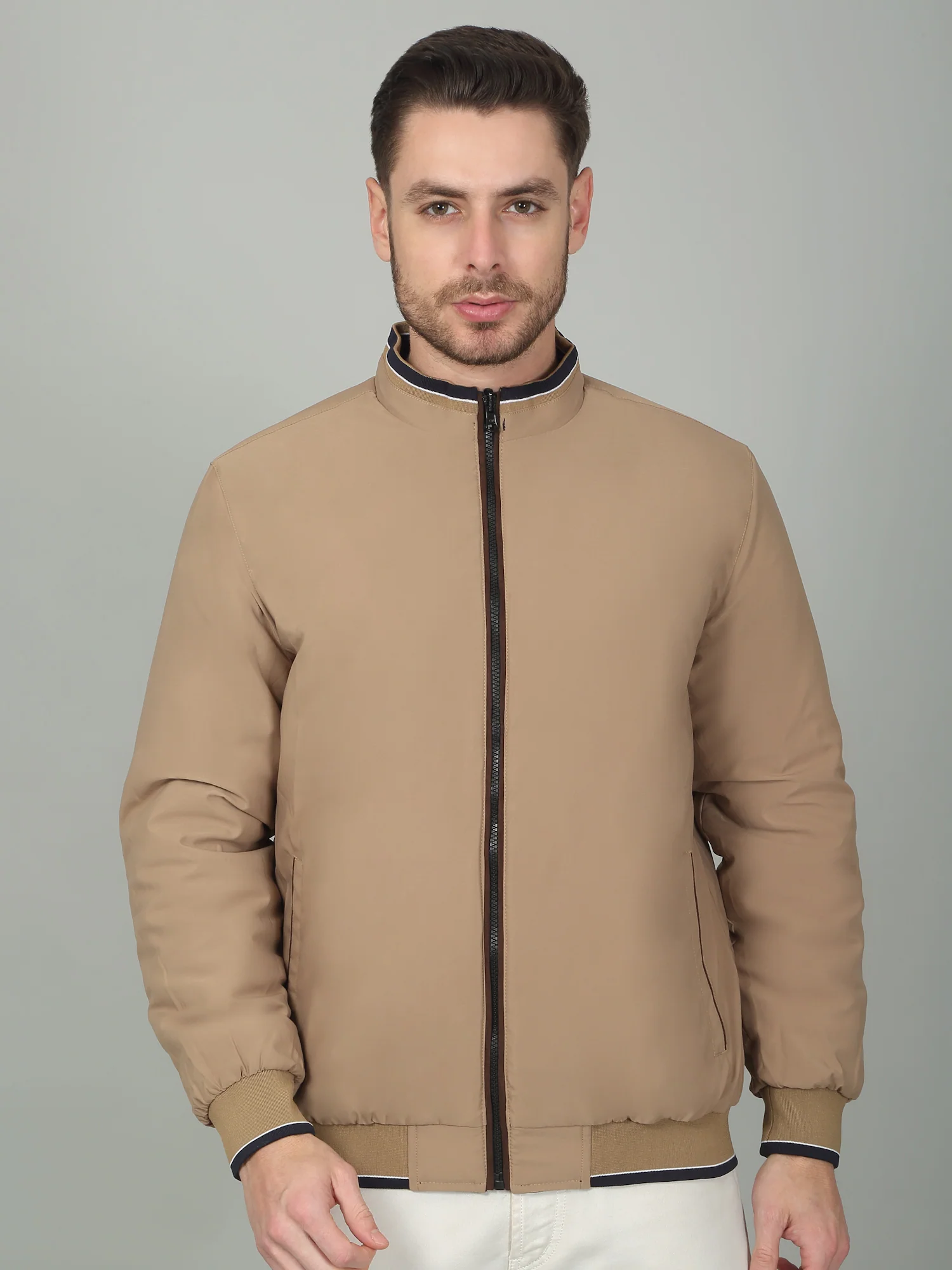 Men's Solid Navy Mock Neck Reversible Jacket - Image 2