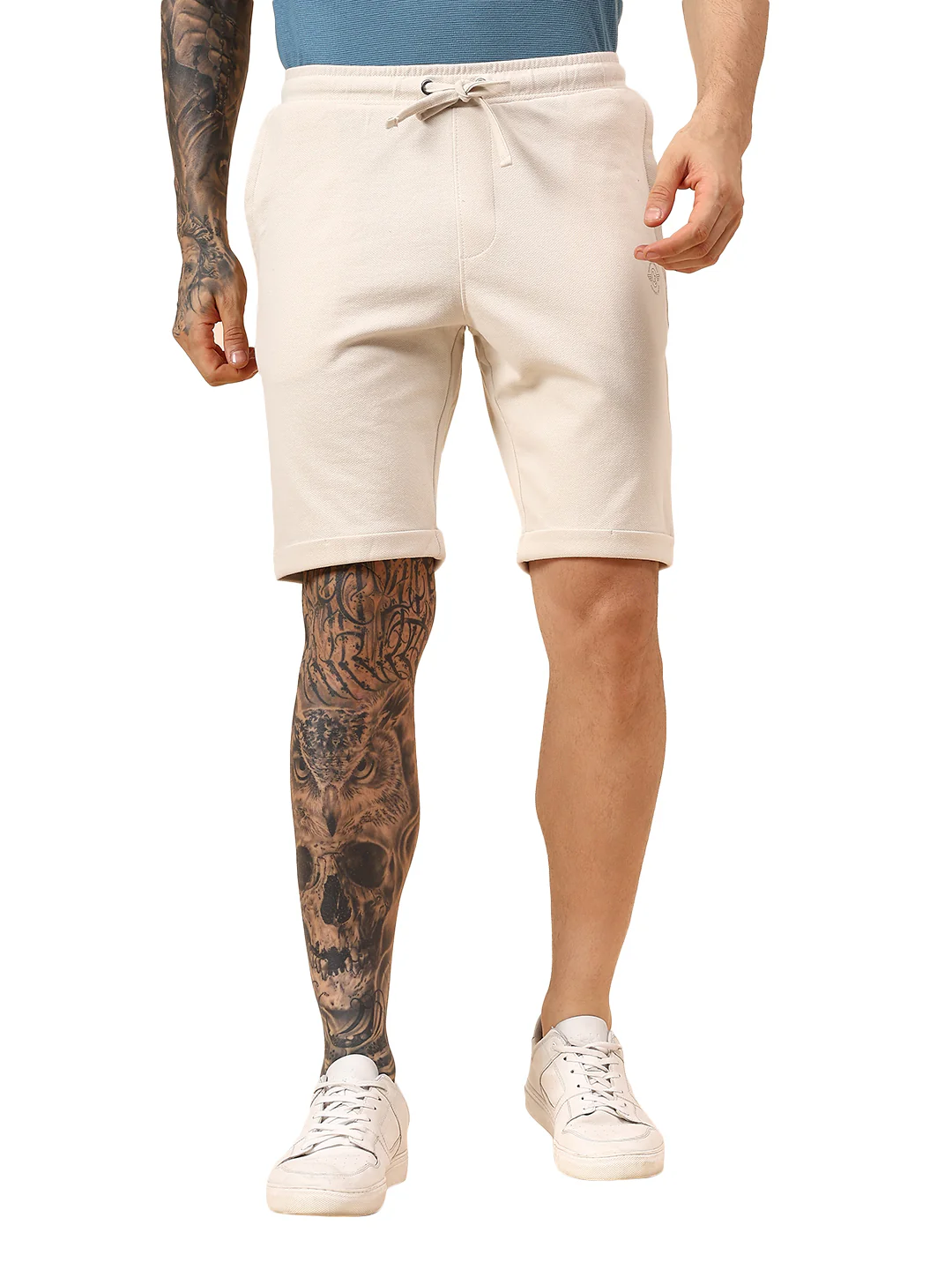 Men's Solid Off White Regular Fit Casual Bermuda - Image 3