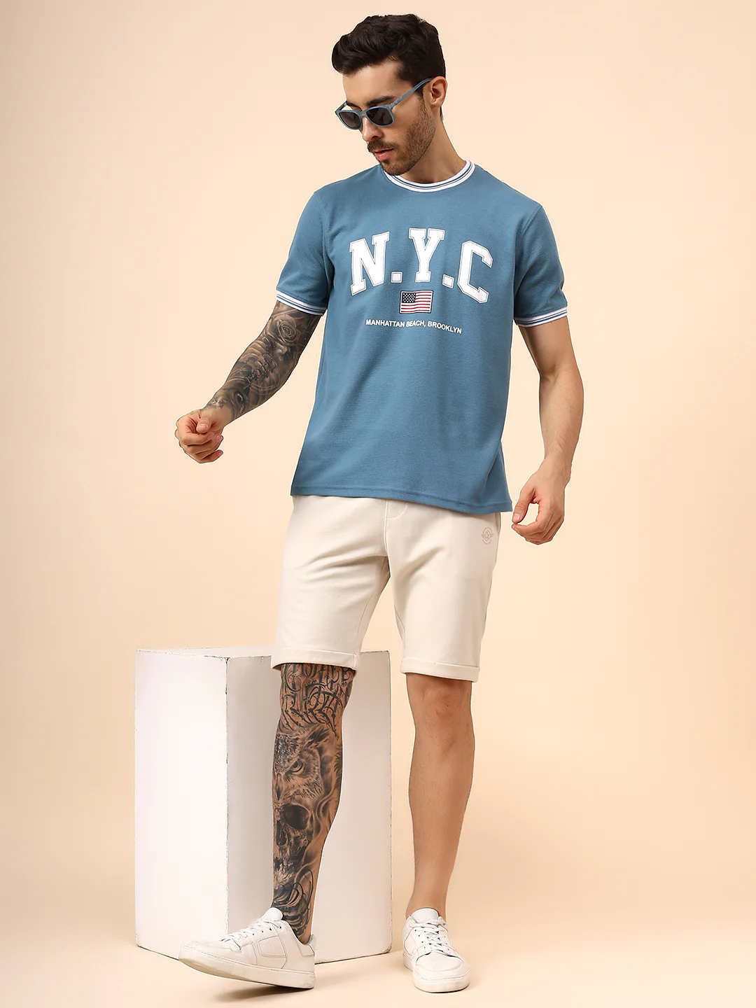 Men's Solid Off White Regular Fit Casual Bermuda - Image 4