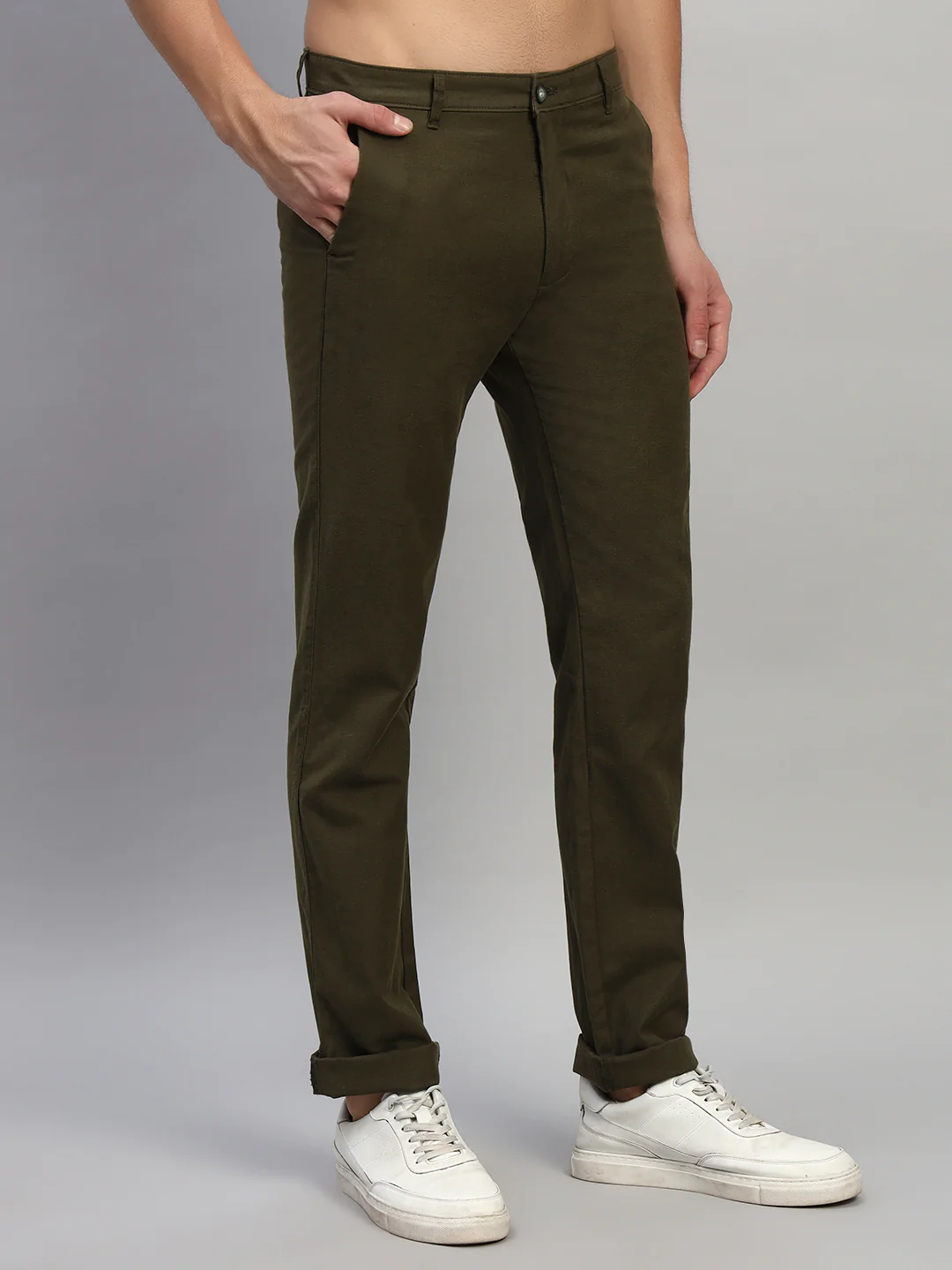 Casual Trouser for Men | Breathable & Soft with Color Fastness Regular Fit Cotton Fabric Solid Pattern Button Closure - Image 5