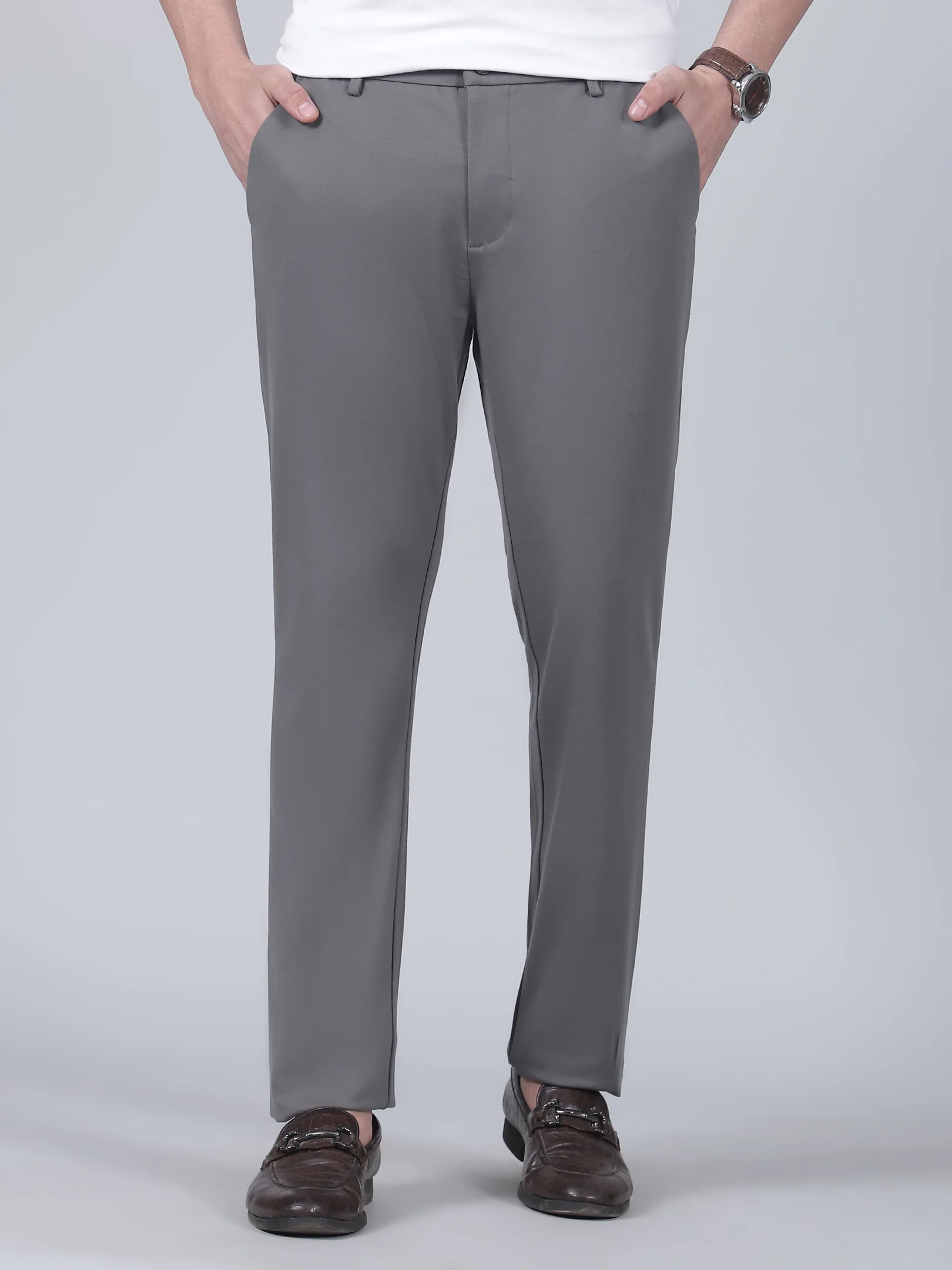 Casual Trouser for Men | Breathable & Soft with Color Fastness Regular Fit Poly Cotton Fabric Solid Pattern Button Closure - Image 2