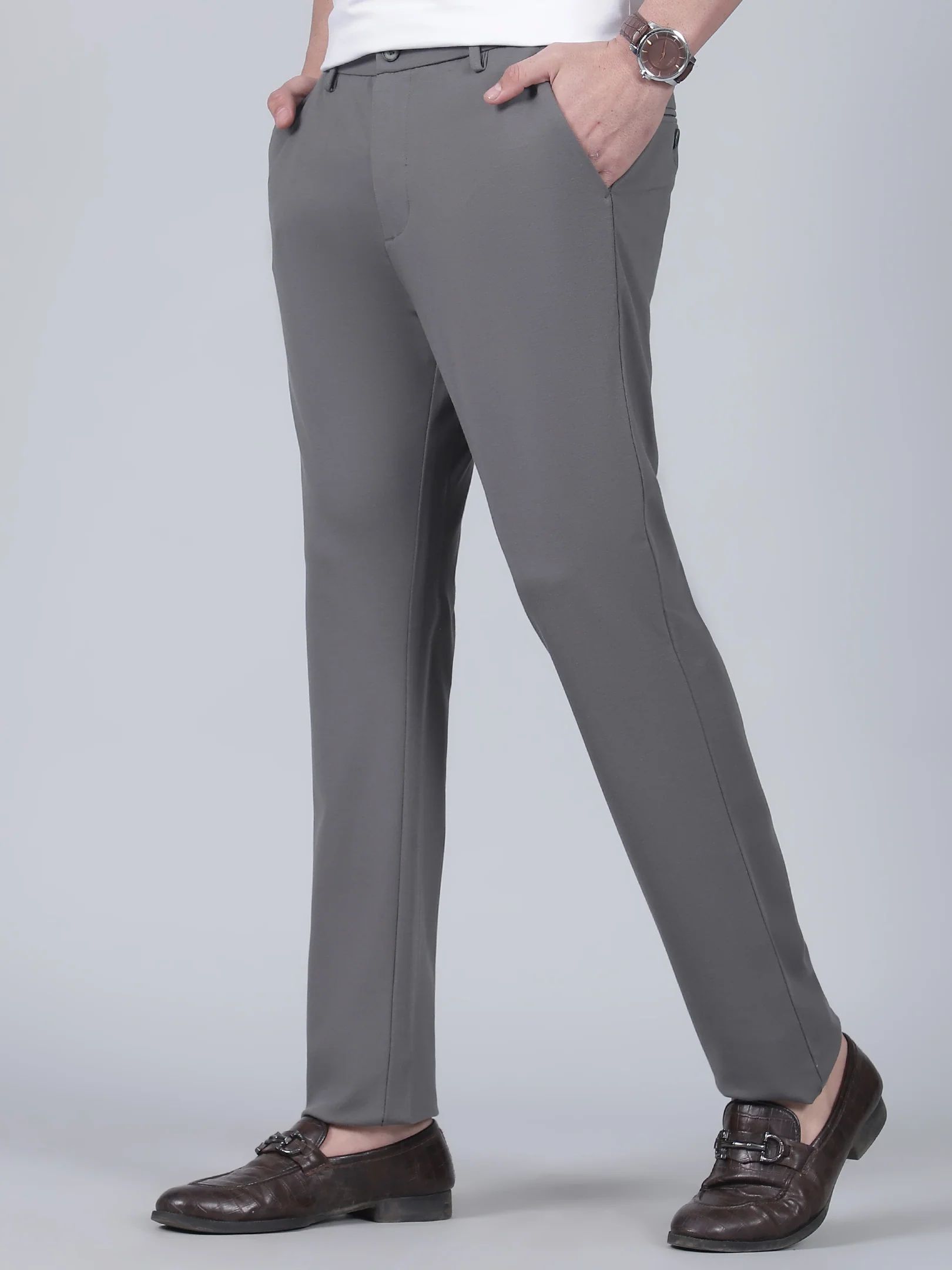Casual Trouser for Men | Breathable & Soft with Color Fastness Regular Fit Poly Cotton Fabric Solid Pattern Button Closure - Image 3