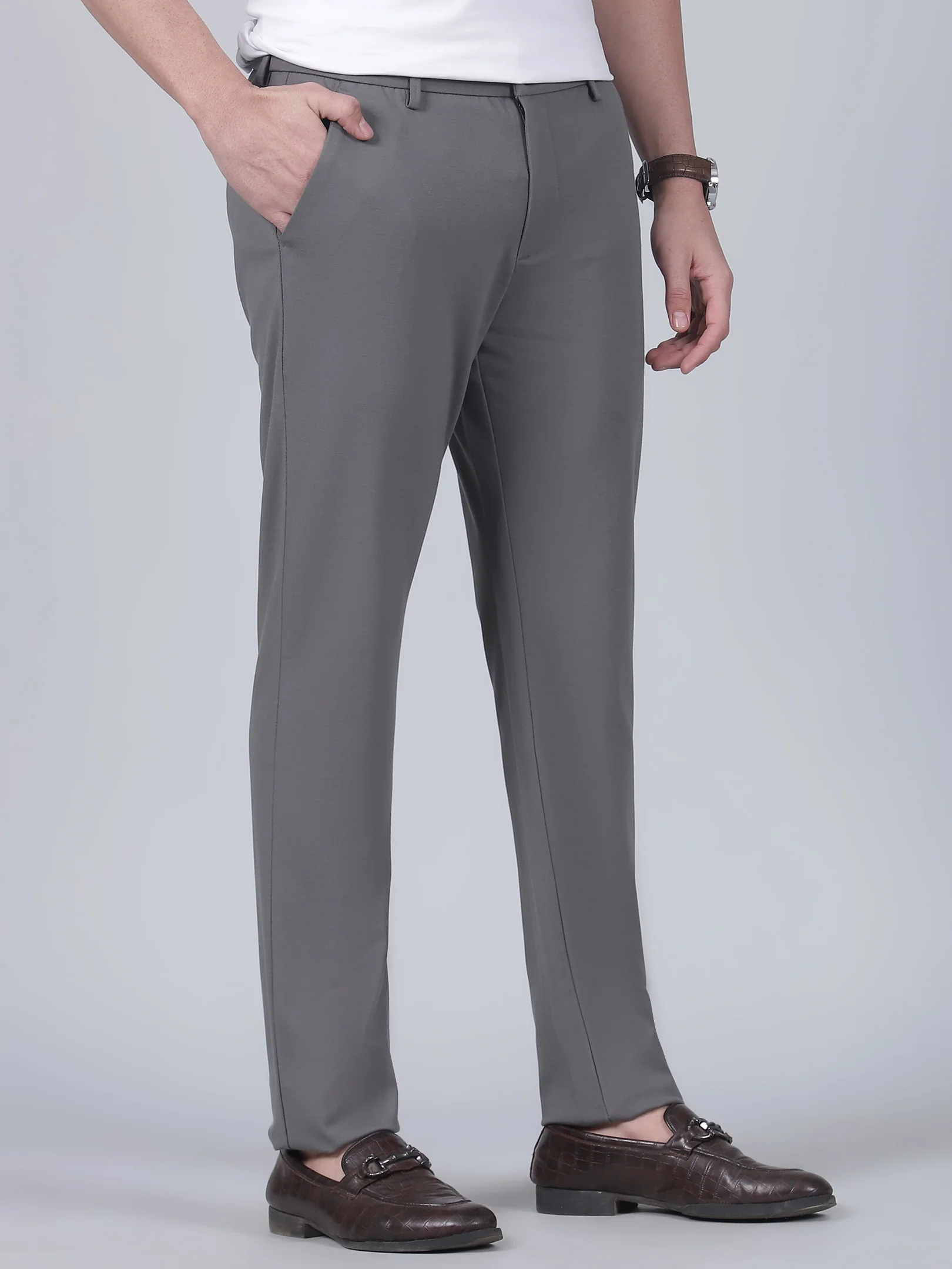 Casual Trouser for Men | Breathable & Soft with Color Fastness Regular Fit Poly Cotton Fabric Solid Pattern Button Closure - Image 4