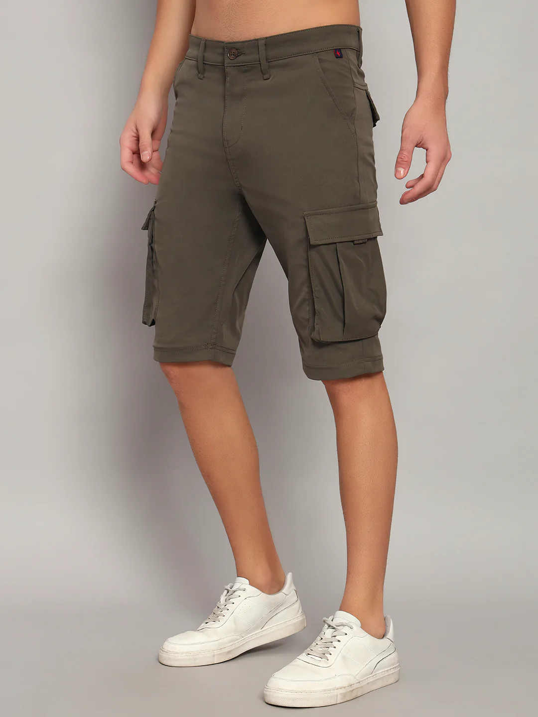 Men's Solid Olive Green Regular Fit Casual Cargo - Image 11