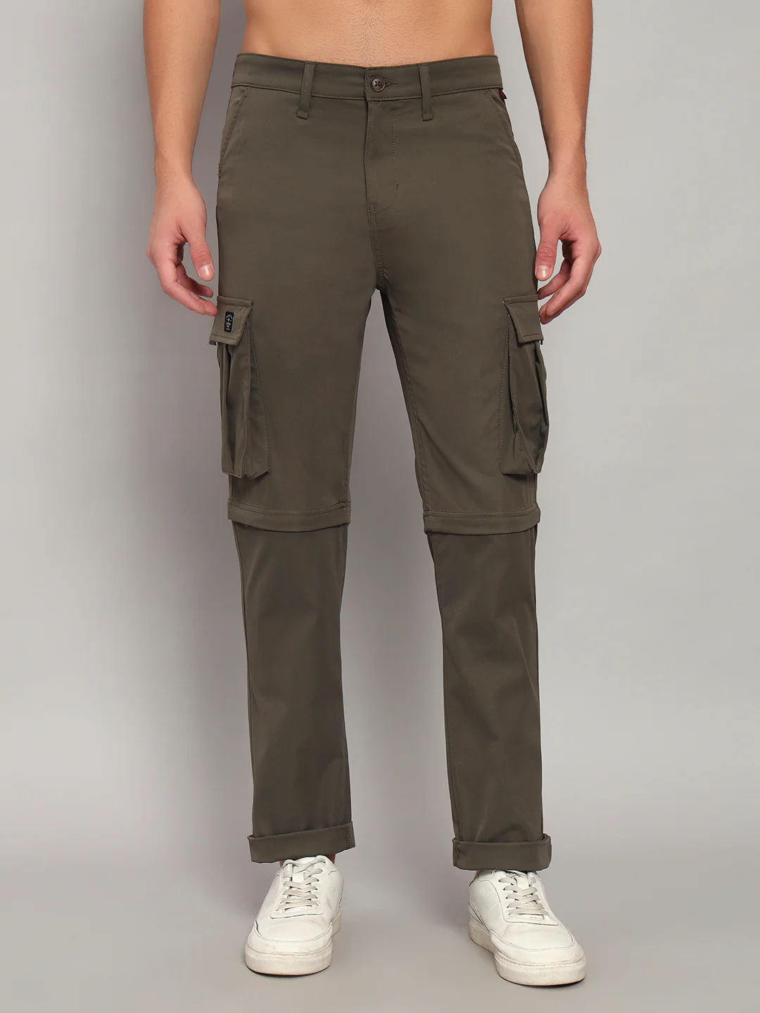 Men's Solid Olive Green Regular Fit Casual Cargo - Image 4