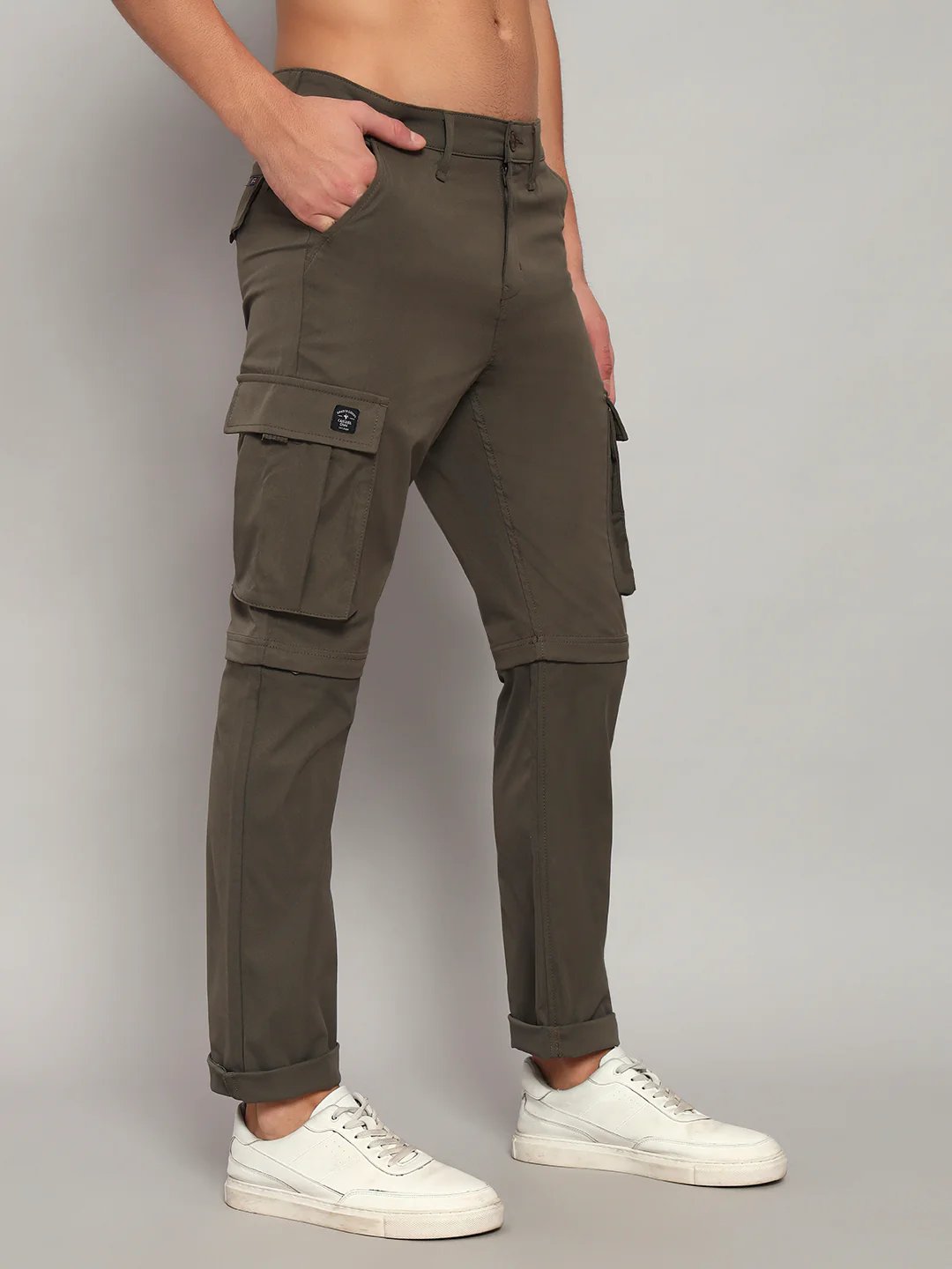 Men's Solid Olive Green Regular Fit Casual Cargo - Image 6