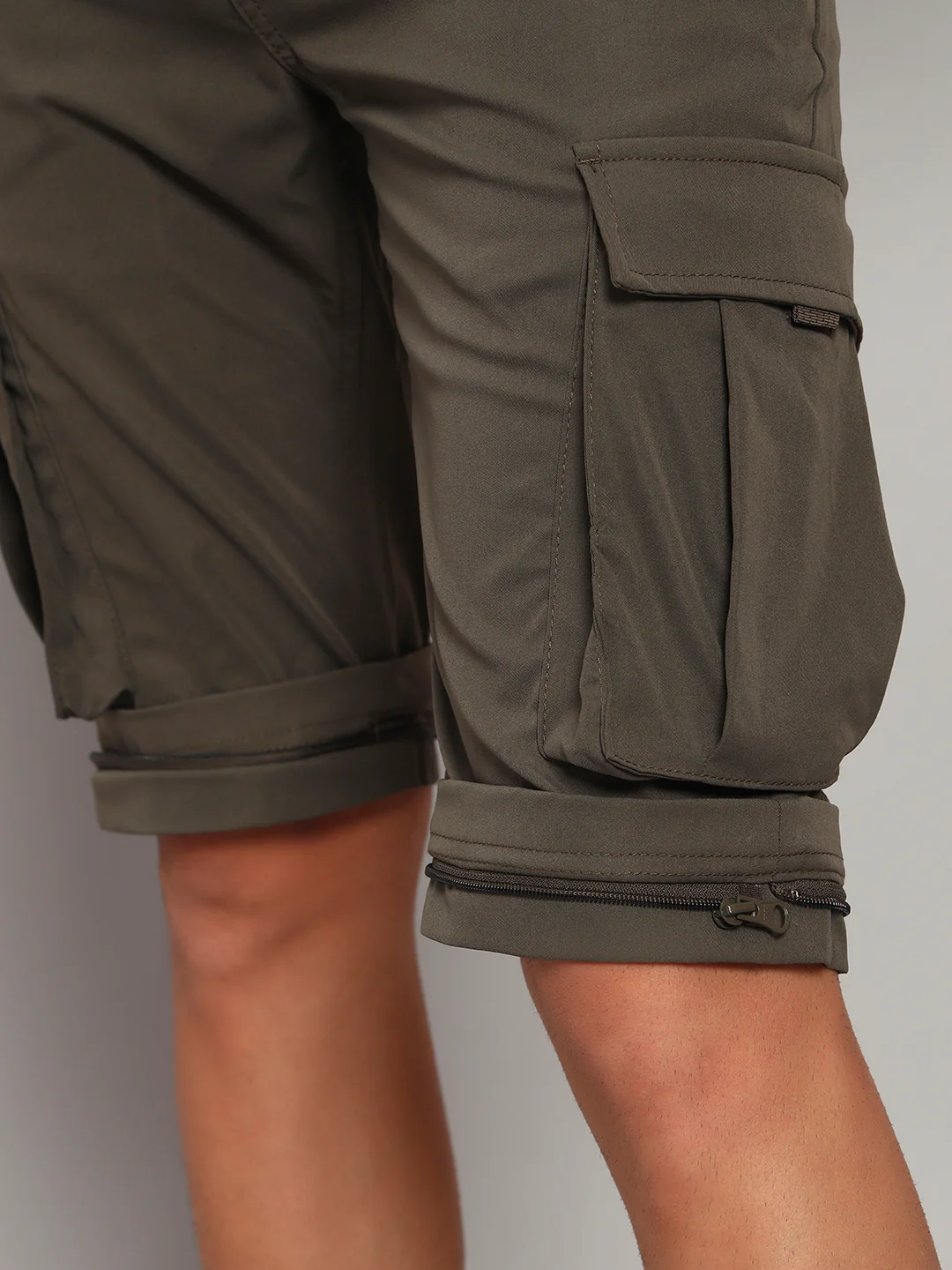 Men's Solid Olive Green Regular Fit Casual Cargo - Image 9