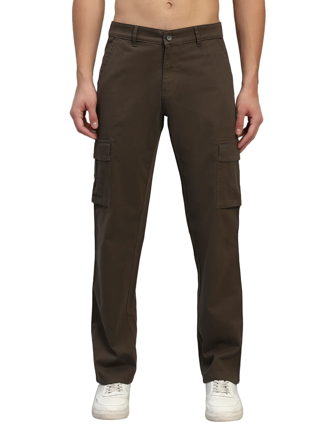 Men's Solid Olive Green Regular Fit Casual Cargo - Image 3
