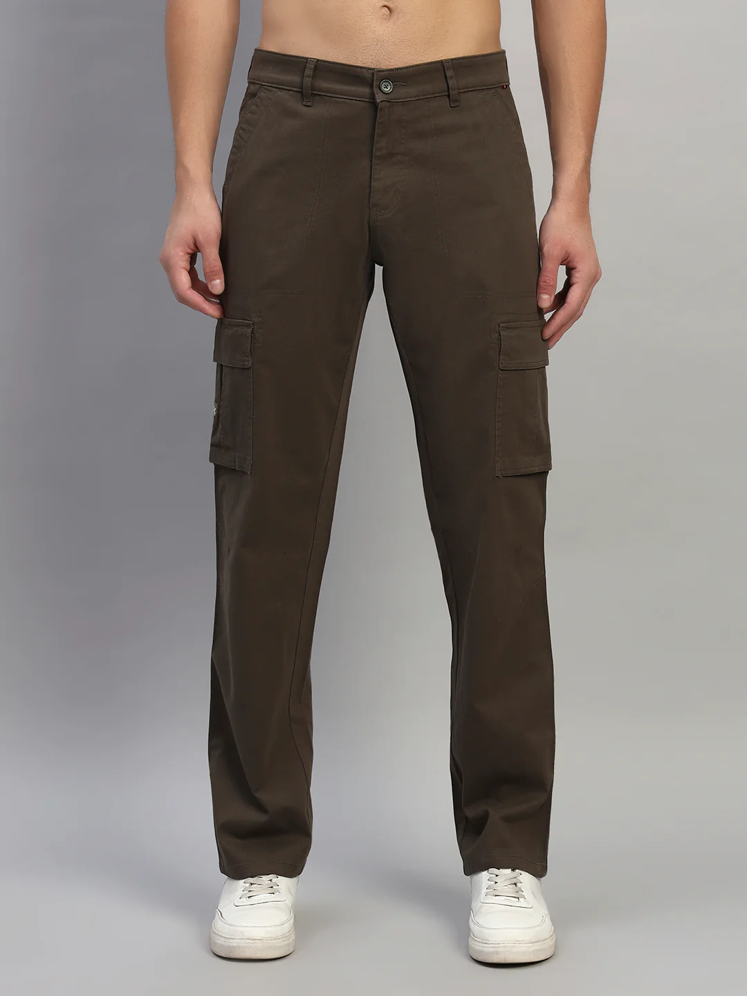 Men's Solid Olive Green Regular Fit Casual Cargo - Image 4