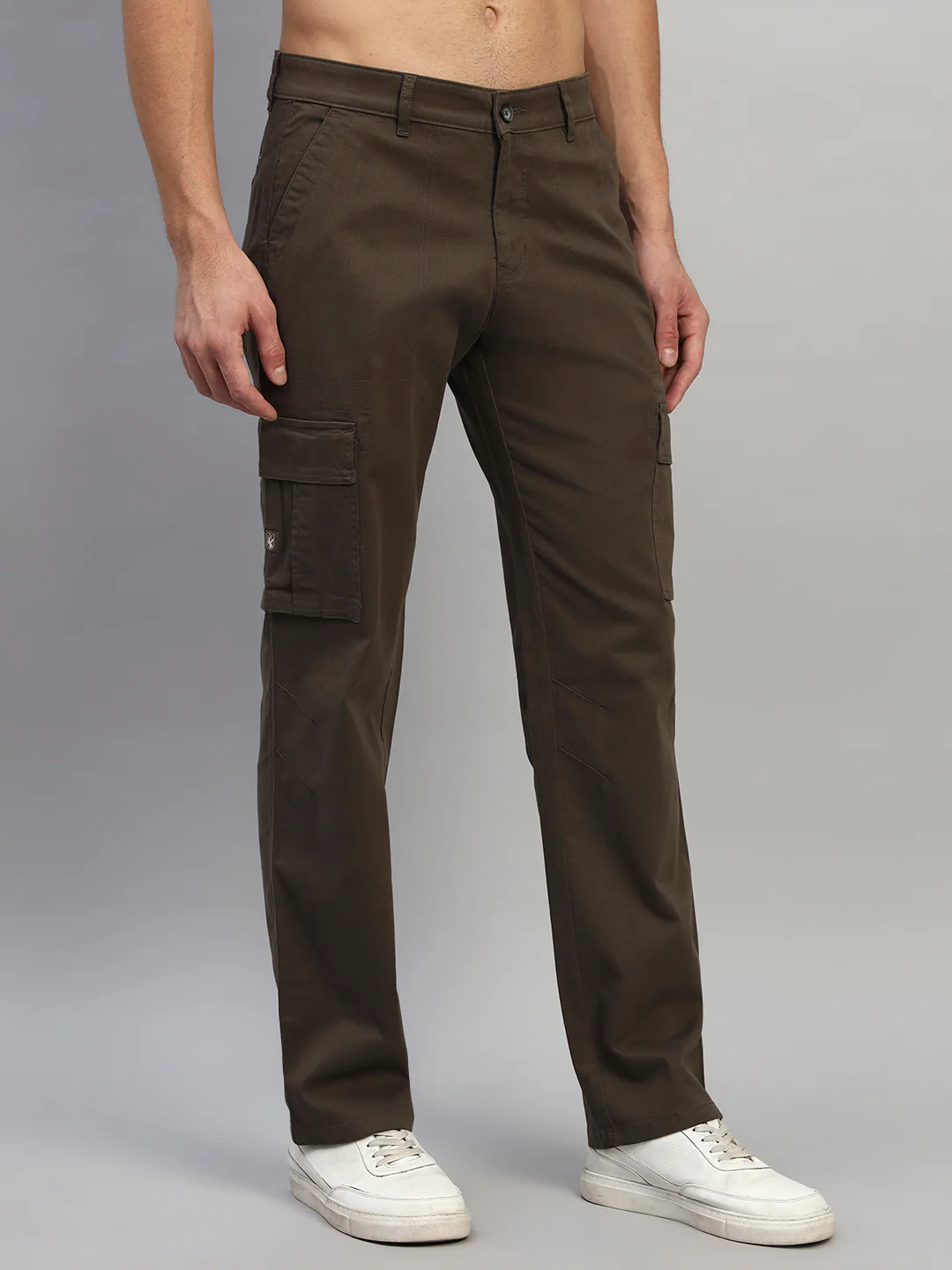 Men's Solid Olive Green Regular Fit Casual Cargo - Image 6