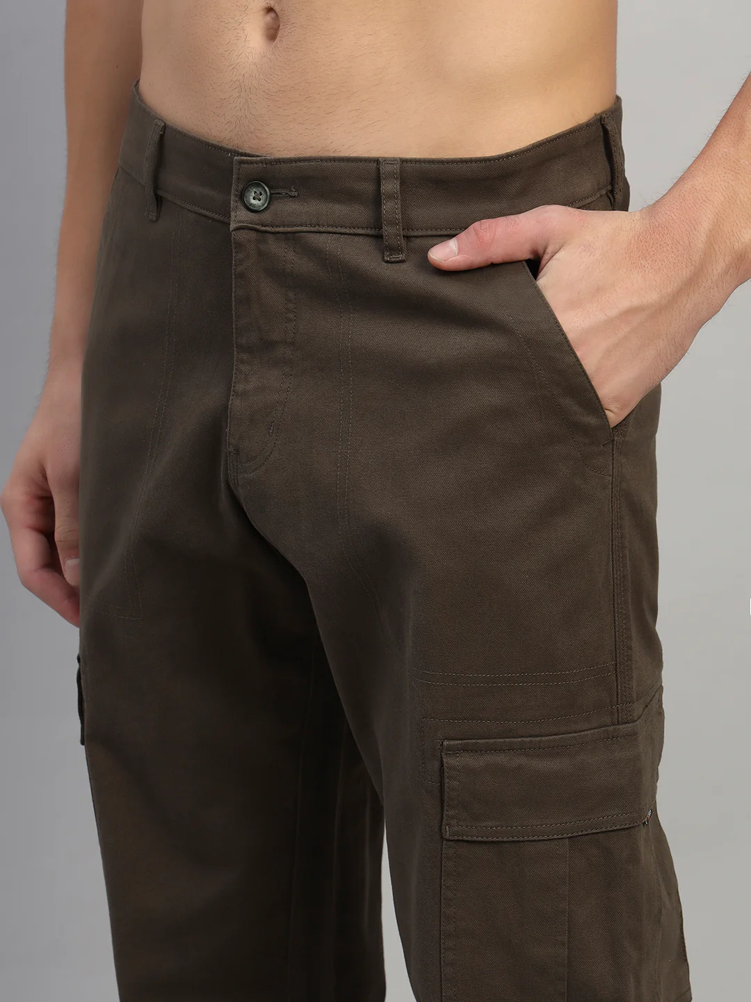 Men's Solid Olive Green Regular Fit Casual Cargo - Image 7