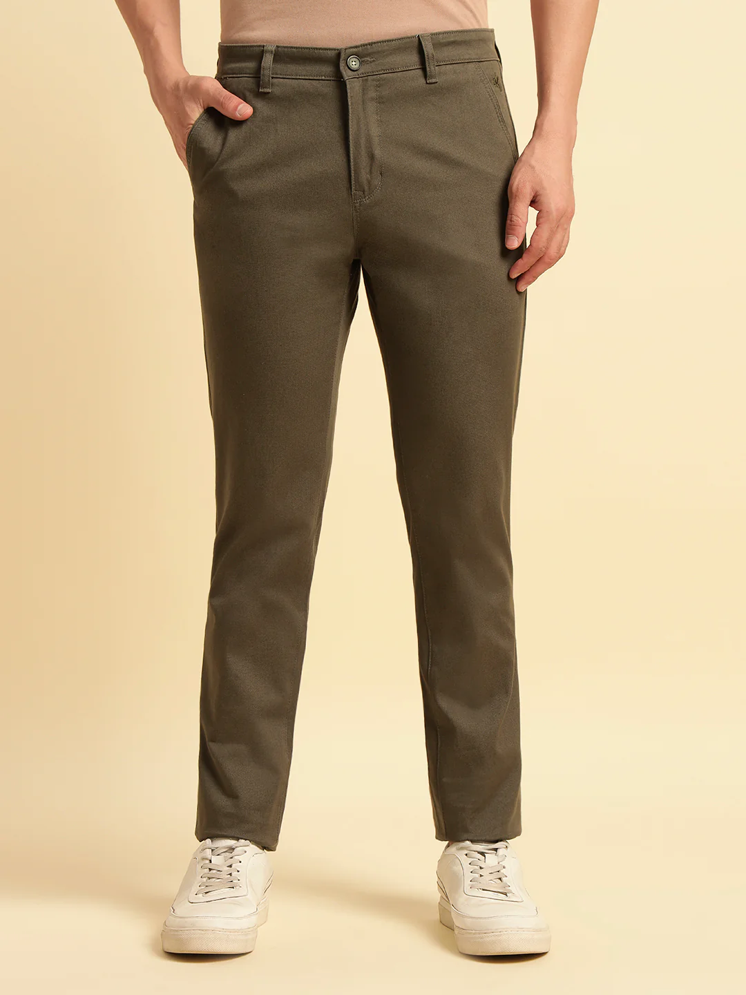 Casual Trouser for Men | Breathable & Soft with Color Fastness Regular Fit Cotton Blend Fabric Solid Pattern Button Closure - Image 5