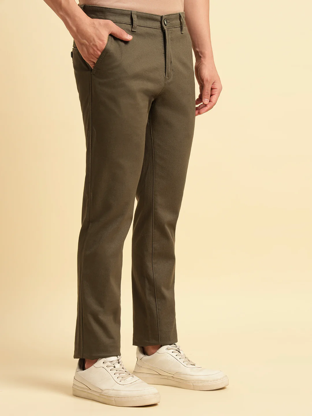 Casual Trouser for Men | Breathable & Soft with Color Fastness Regular Fit Cotton Blend Fabric Solid Pattern Button Closure - Image 6
