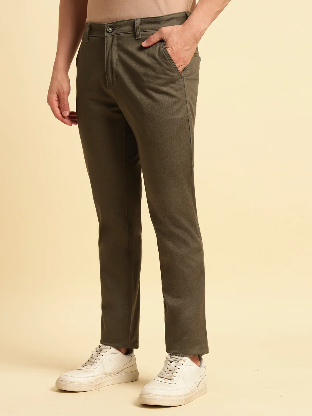 Casual Trouser for Men | Breathable & Soft with Color Fastness Regular Fit Cotton Blend Fabric Solid Pattern Button Closure - Image 7