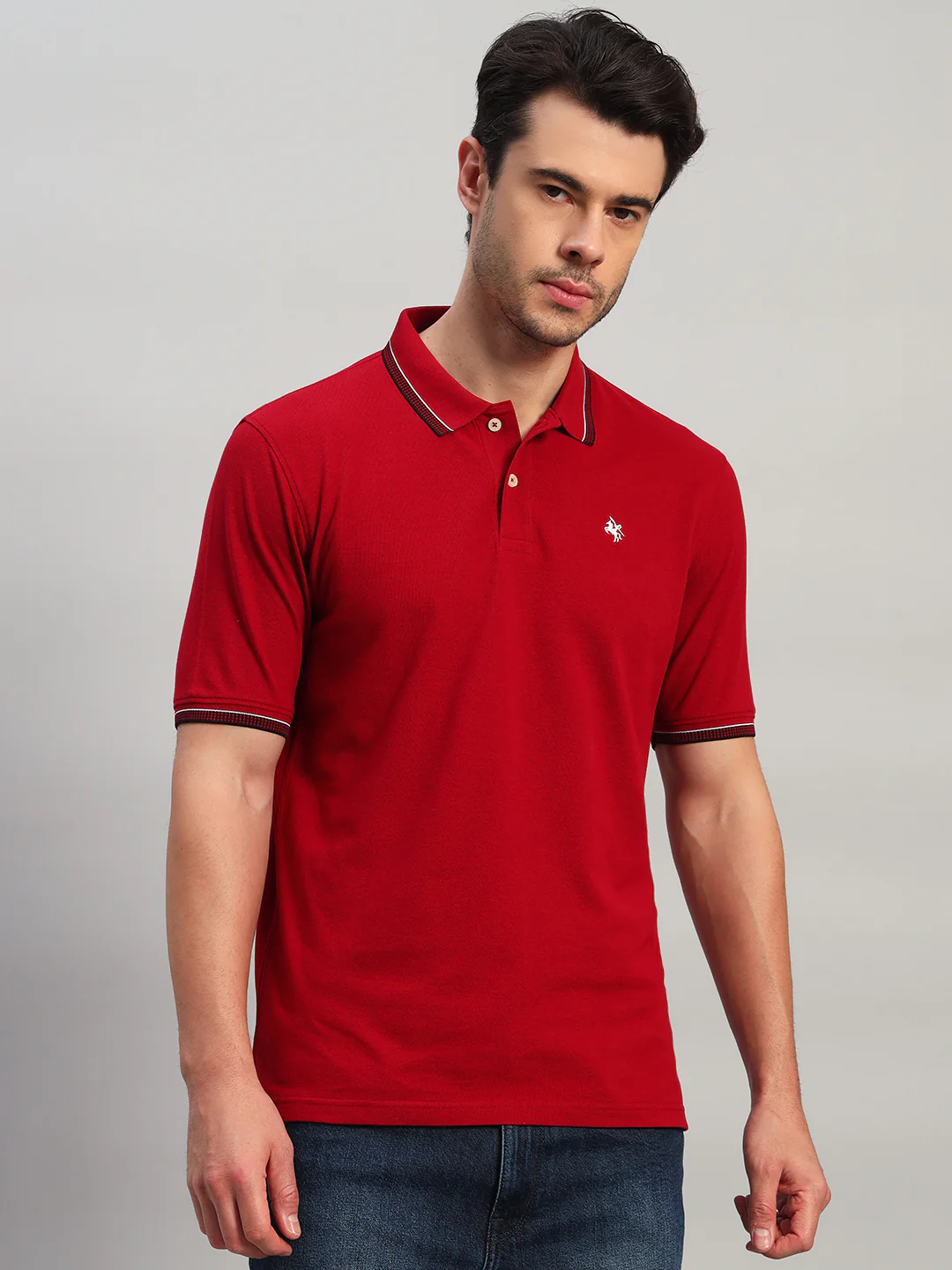 T-Shirt for Men | Breathable & Soft with Color Fastness Regular Fit Polo Neck Poly Cotton Fabric Solid Pattern - Image 2