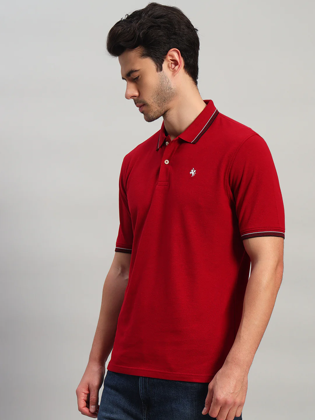 T-Shirt for Men | Breathable & Soft with Color Fastness Regular Fit Polo Neck Poly Cotton Fabric Solid Pattern - Image 3