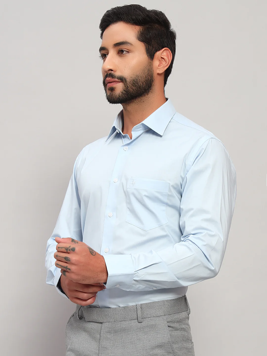 Formal Shirt for Men l Breathable & Soft with Color Fastness Regular Fit Spread Collar Neck Cotton Blend Fabric Solid Pattern - Image 3