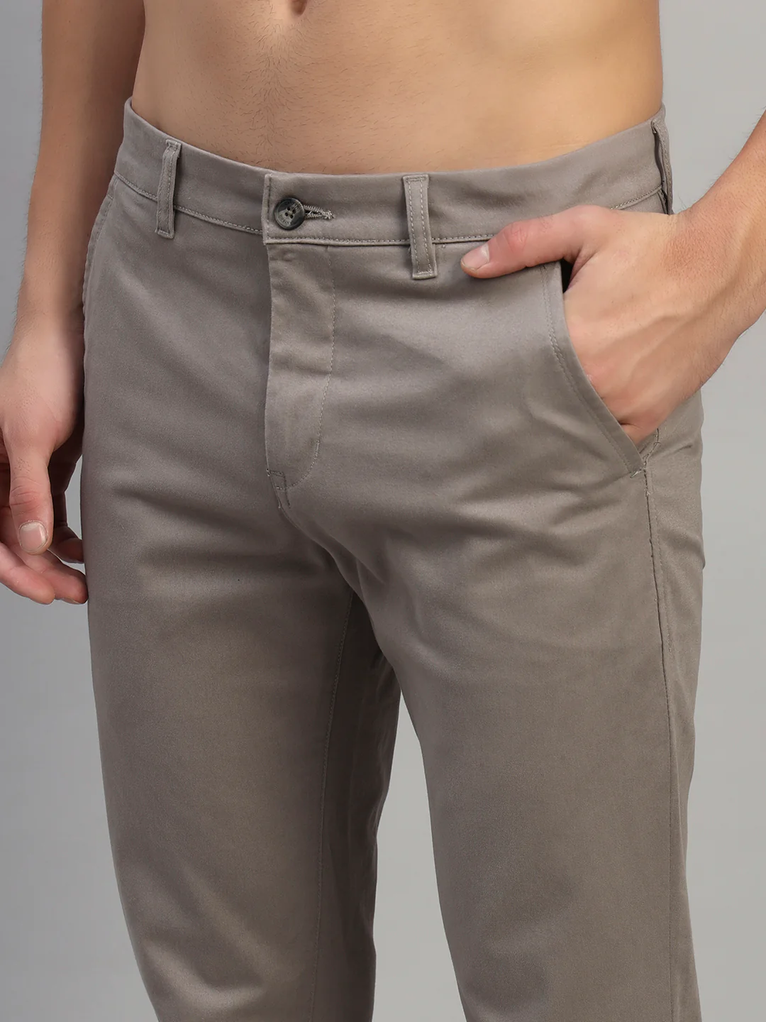 Casual Trouser for Men | Breathable & Soft with Color Fastness Regular Fit Cotton Blend Fabric Solid Pattern Button Closure - Image 7