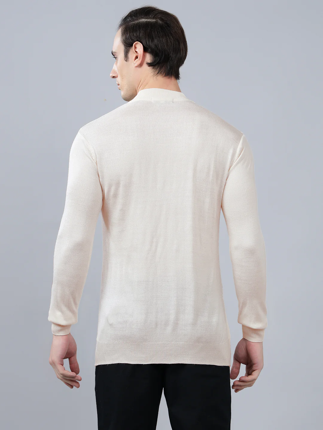 Men's Solid White Full Sleeve Sweater - Image 2
