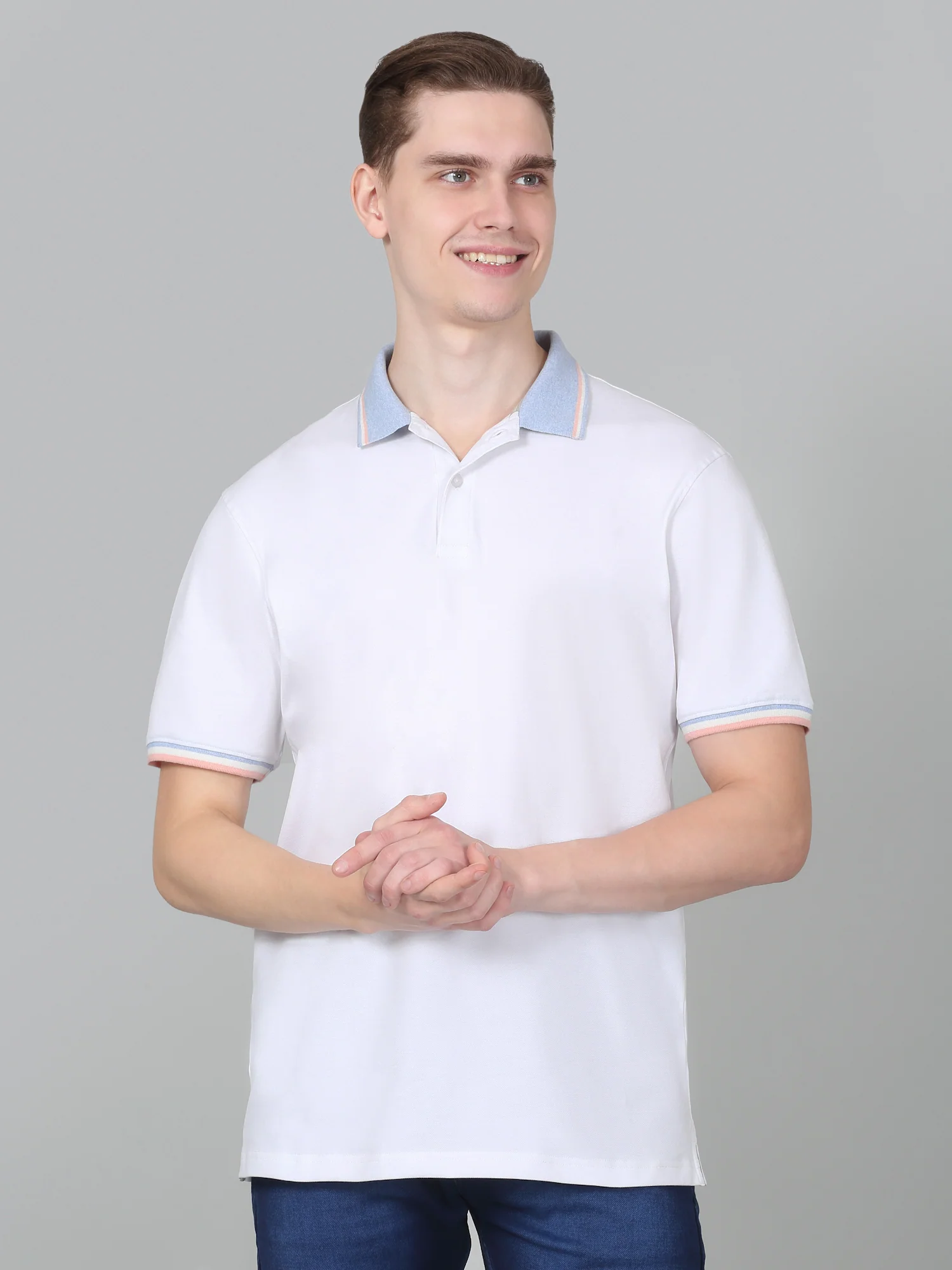 T-Shirt for Men | Breathable & Soft with Color Fastness Regular Fit Polo Neck Cotton Blend Fabric Solid Pattern - Image 2