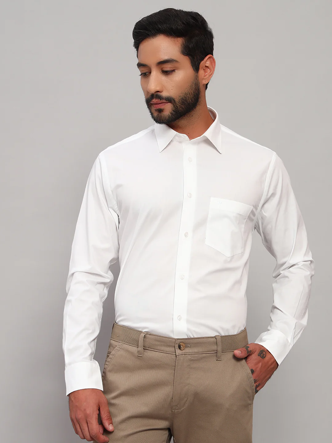 Formal Shirt for Men l Breathable & Soft with Color Fastness Regular Fit Spread Collar Neck Cotton Blend Fabric Solid Pattern - Image 3