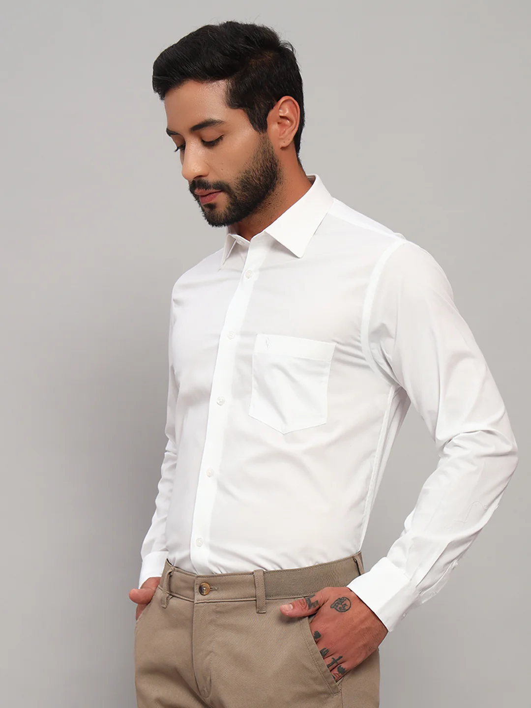 Formal Shirt for Men l Breathable & Soft with Color Fastness Regular Fit Spread Collar Neck Cotton Blend Fabric Solid Pattern - Image 4