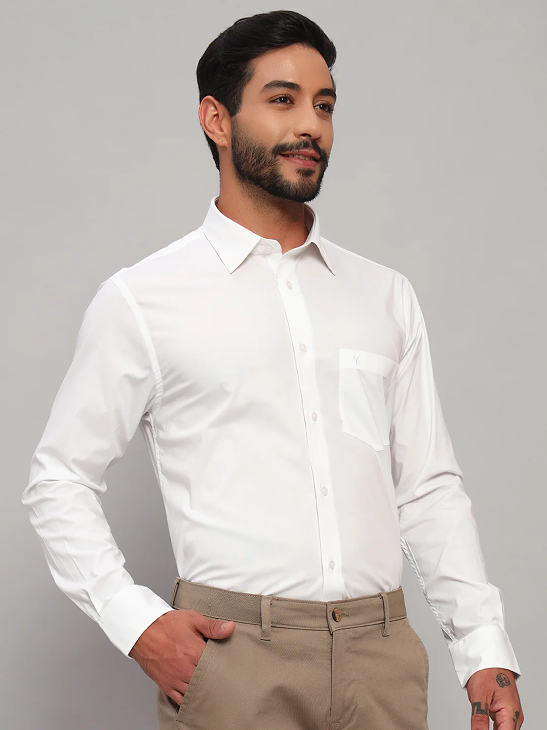 Formal Shirt for Men l Breathable & Soft with Color Fastness Regular Fit Spread Collar Neck Cotton Blend Fabric Solid Pattern - Image 5