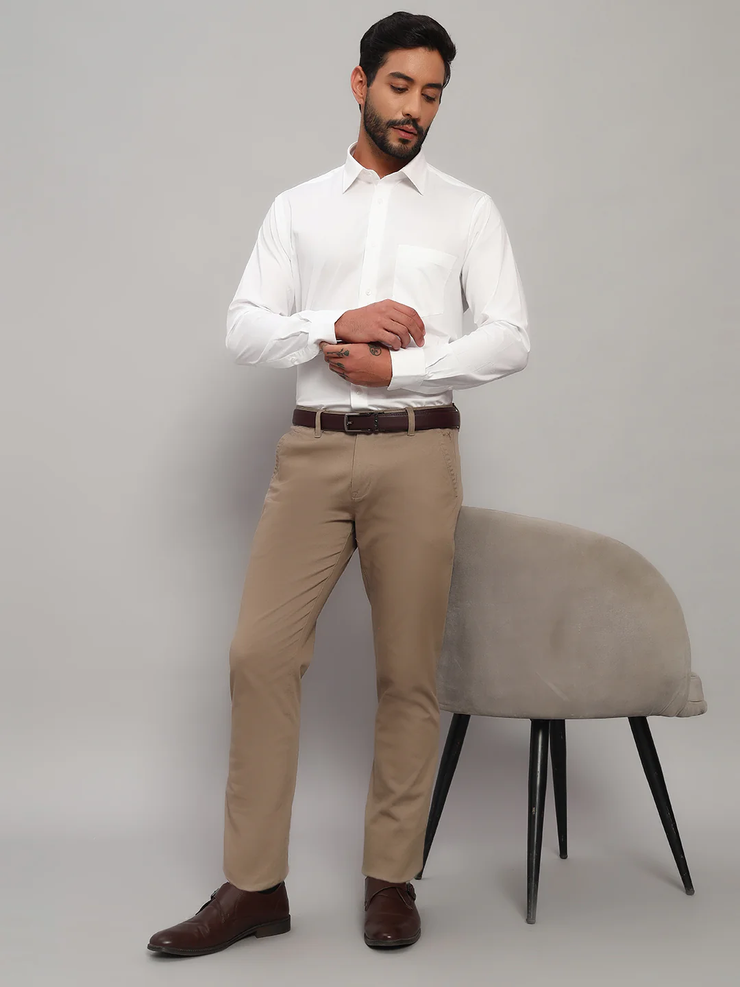 Formal Shirt for Men l Breathable & Soft with Color Fastness Regular Fit Spread Collar Neck Cotton Blend Fabric Solid Pattern - Image 7