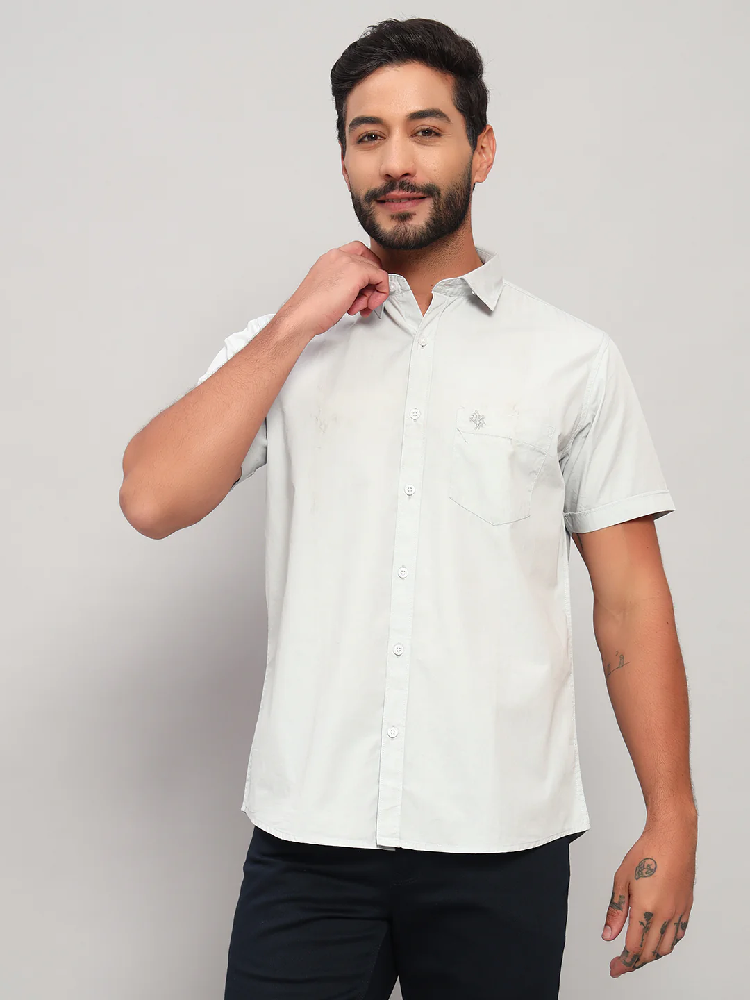Casual Shirt for Men | Breathable & Soft with Color Fastness Regular Fit Spread Collar Neck Cotton Fabric Solid Pattern - Image 4