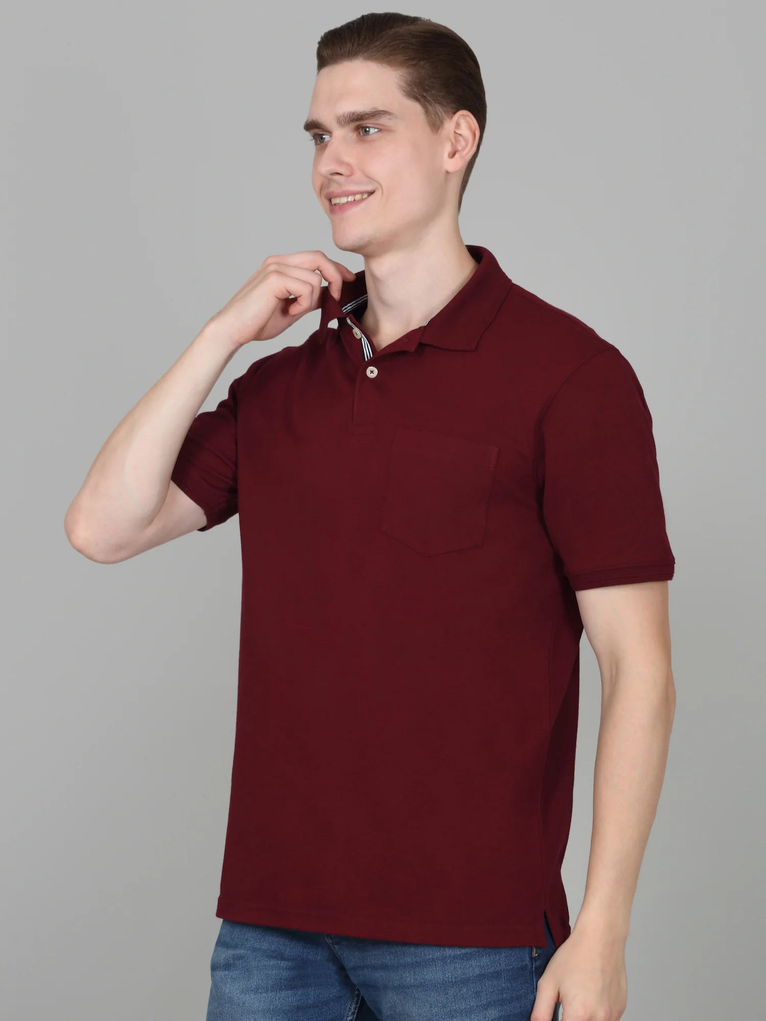 T-Shirt for Men | Breathable & Soft with Color Fastness Regular Fit Polo Neck Poly Cotton Fabric Solid Pattern - Image 3