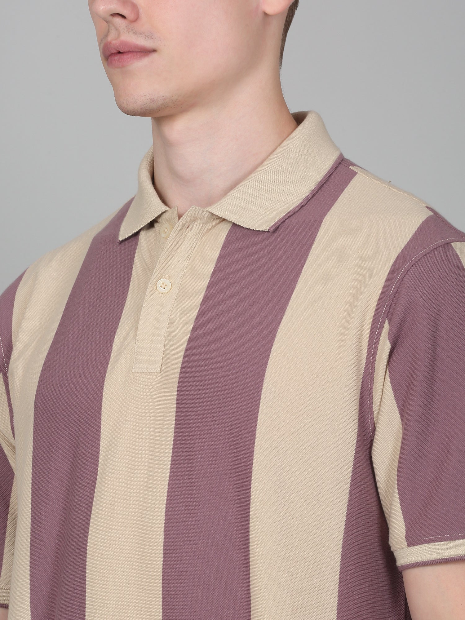 T-Shirt for Men | Breathable & Soft with Color Fastness Regular Fit Polo Neck Poly Cotton Fabric Striped Pattern - Image 3