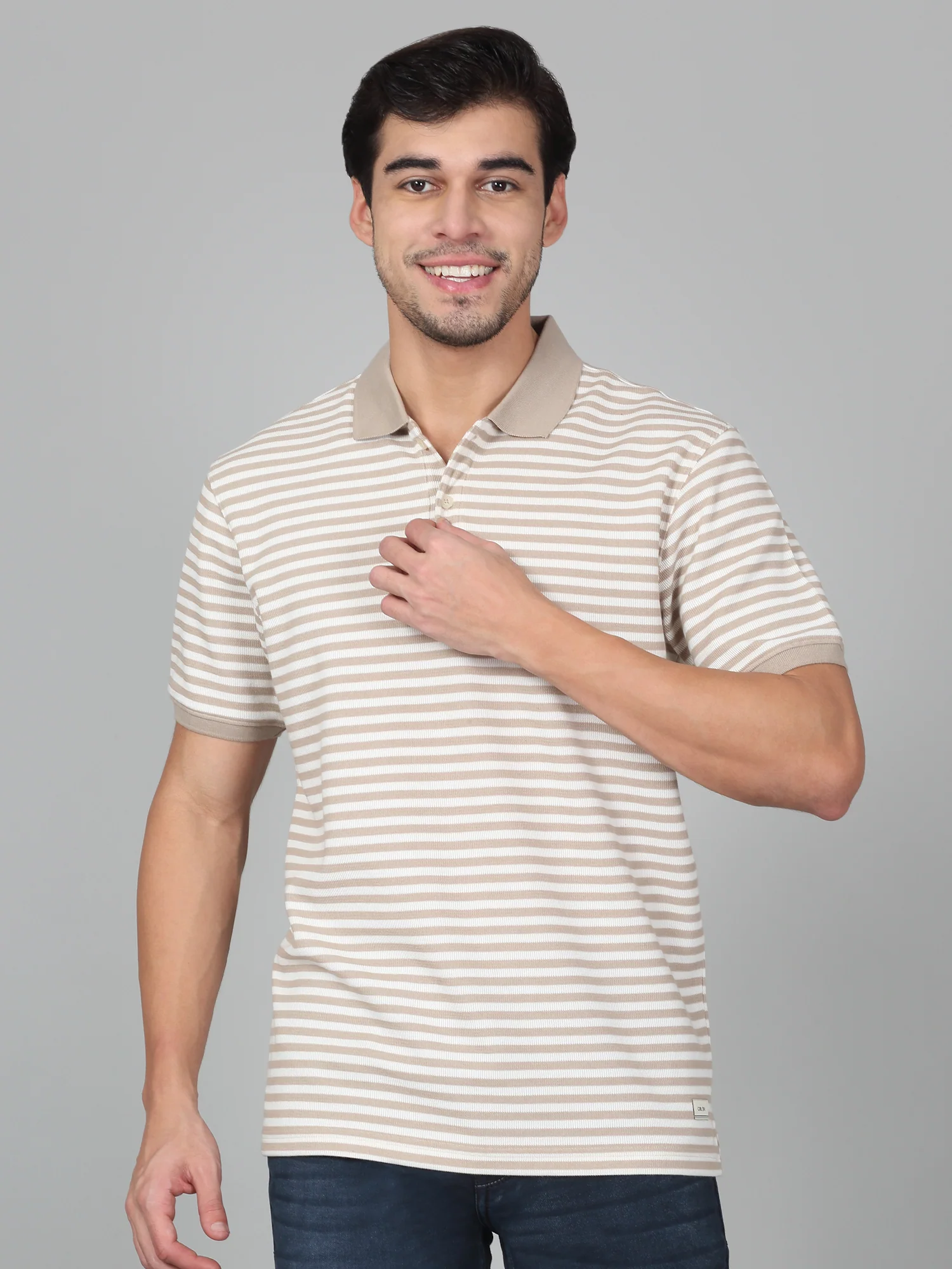 T-Shirt for Men | Breathable & Soft with Color Fastness Regular Fit Polo Neck Poly Cotton Fabric Striped Pattern - Image 3