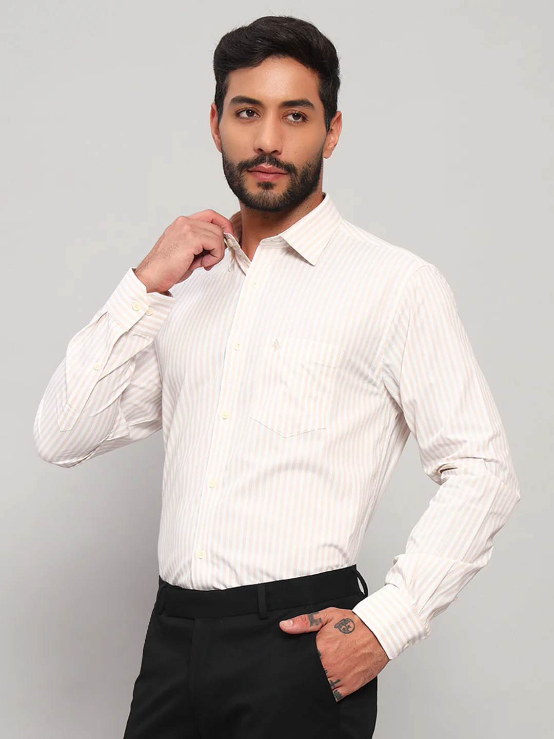 Formal Shirt for Men l Breathable & Soft with Color Fastness Regular Fit Spread Collar Neck Cotton Fabric Striped Pattern - Image 4