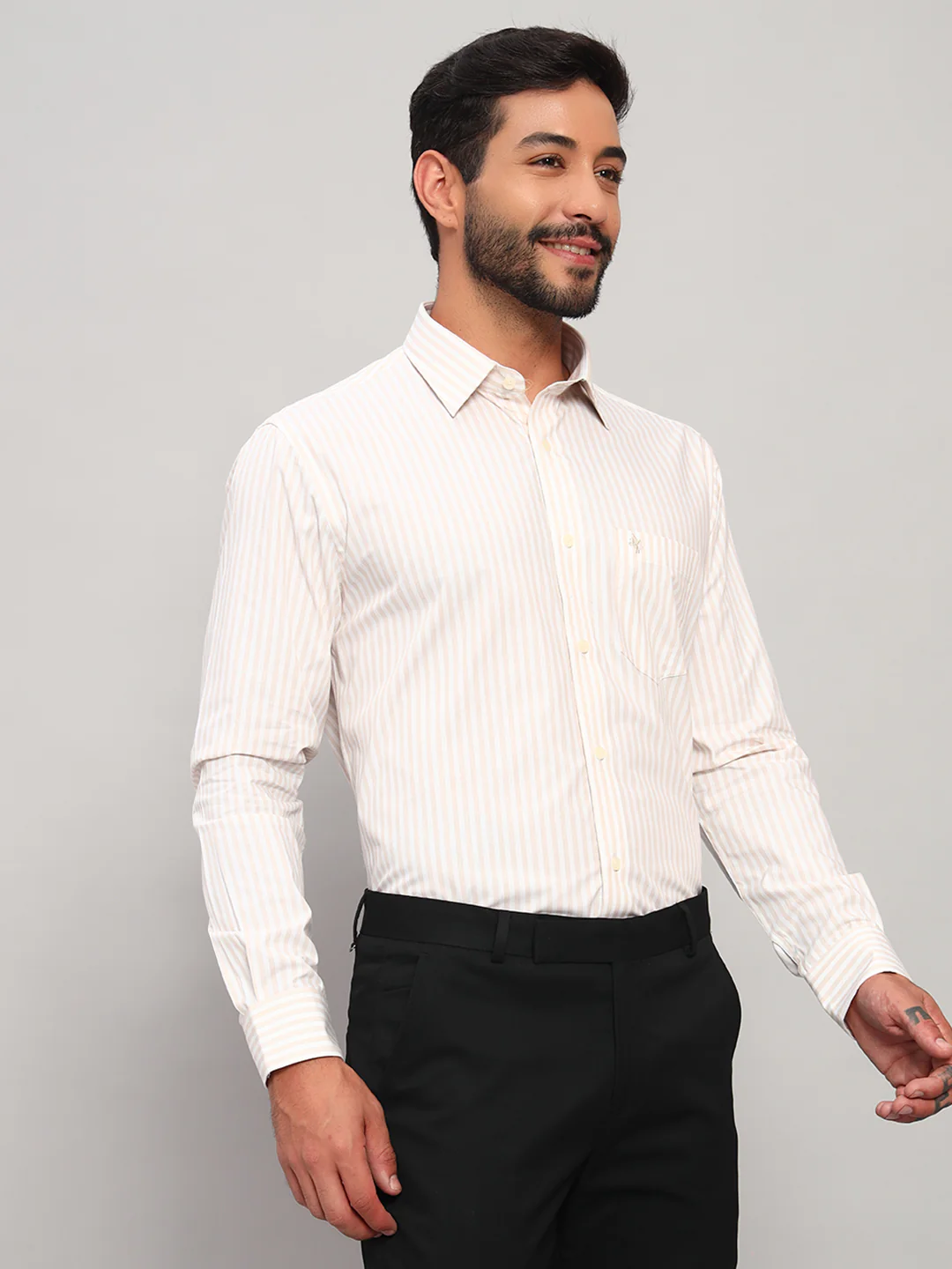 Formal Shirt for Men l Breathable & Soft with Color Fastness Regular Fit Spread Collar Neck Cotton Fabric Striped Pattern - Image 5