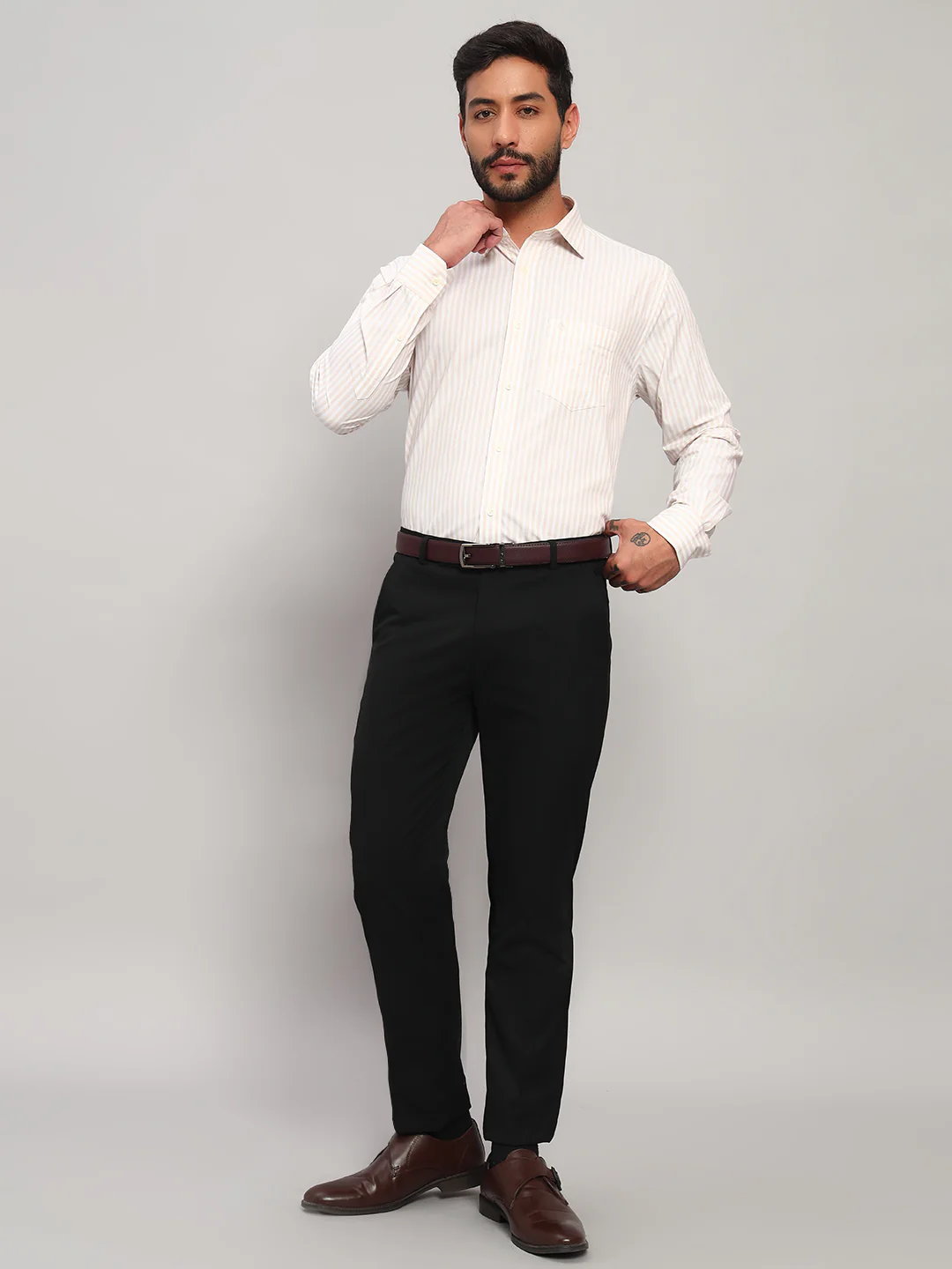 Formal Shirt for Men l Breathable & Soft with Color Fastness Regular Fit Spread Collar Neck Cotton Fabric Striped Pattern - Image 7